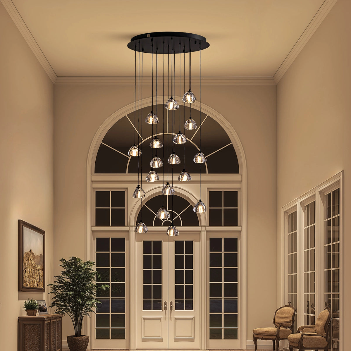 Modern Crystal Waterfall Chandelier - Luxury Grand Foyer & Staircase ...