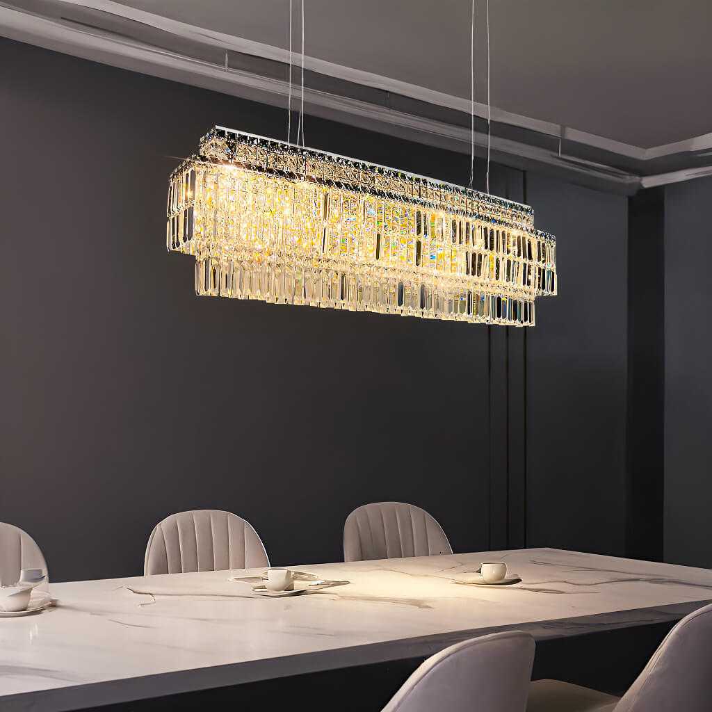 Modern Crystal Rectangle Raindrop Linear Chandeliers for Dining Room