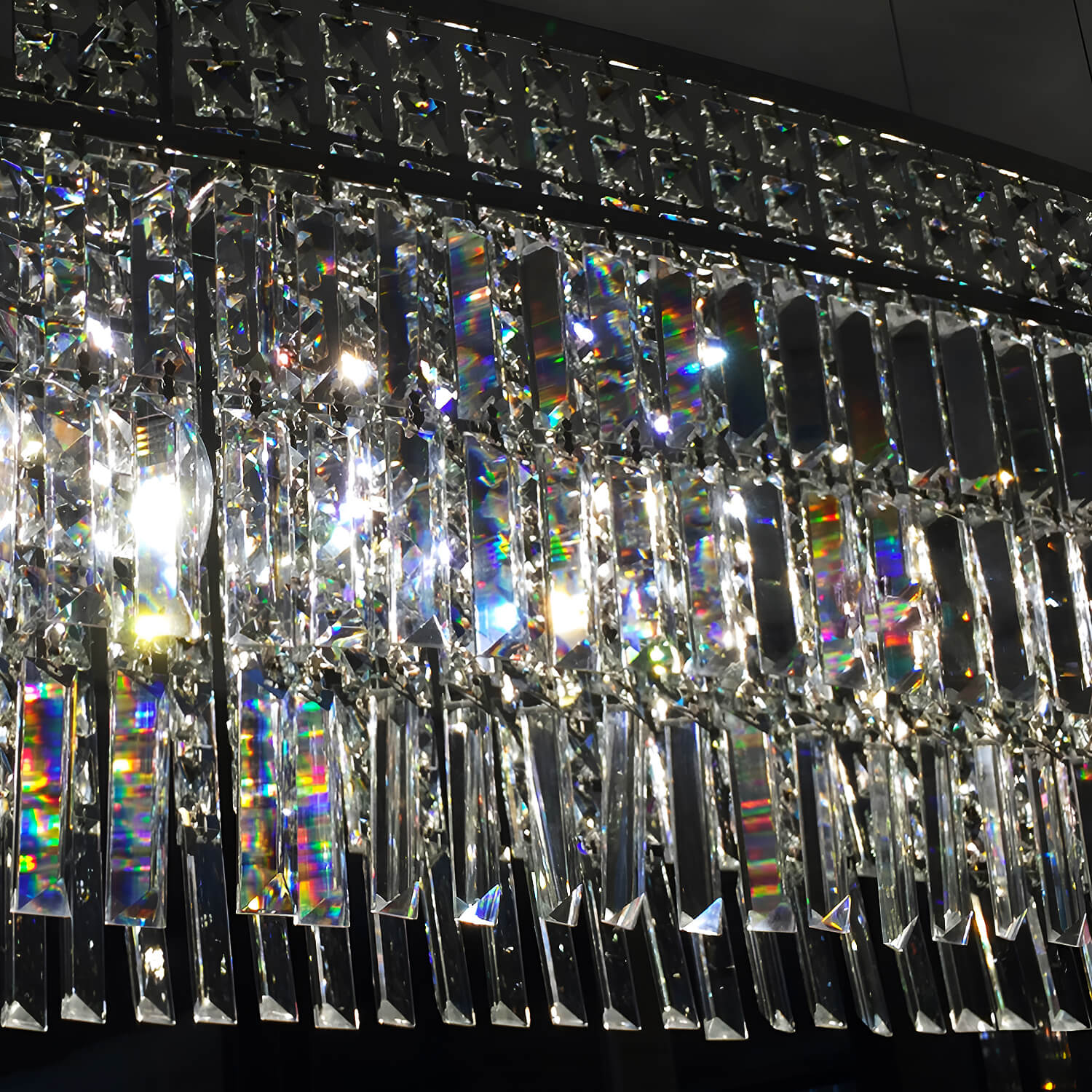 Modern Crystal Rectangle Raindrop Linear Chandeliers for Dining Room