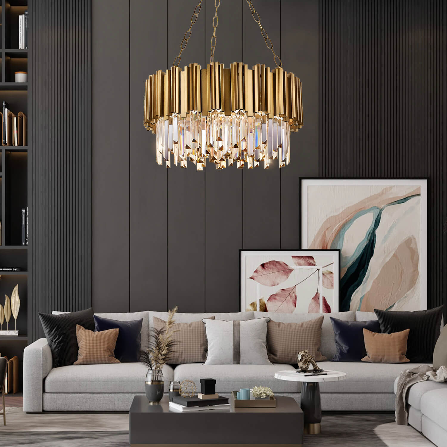 Modern Gold Luxury Crystal Large Chandeliers for Living Room and Bedroom