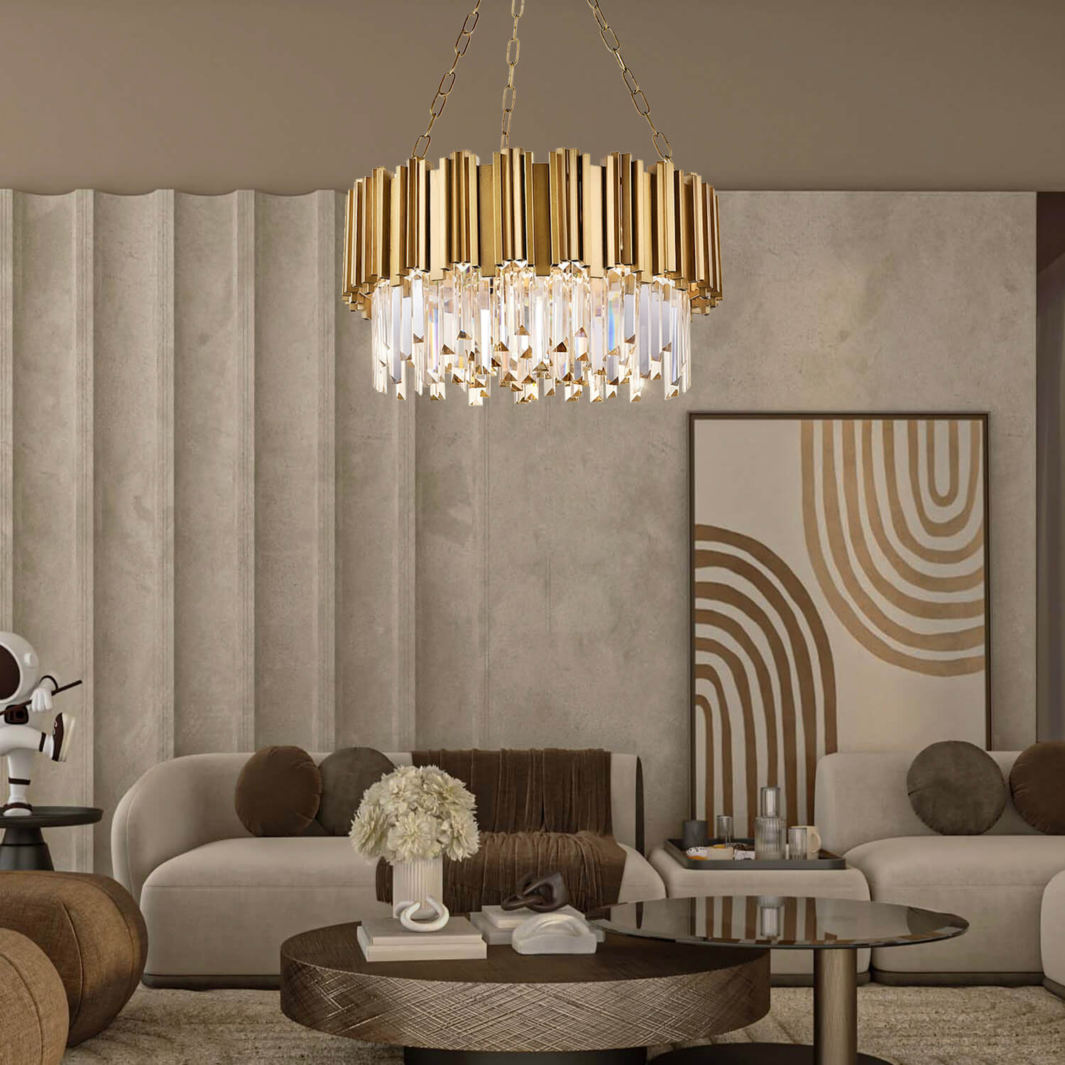 Modern Gold Luxury Crystal Large Chandeliers for Living Room and Bedroom