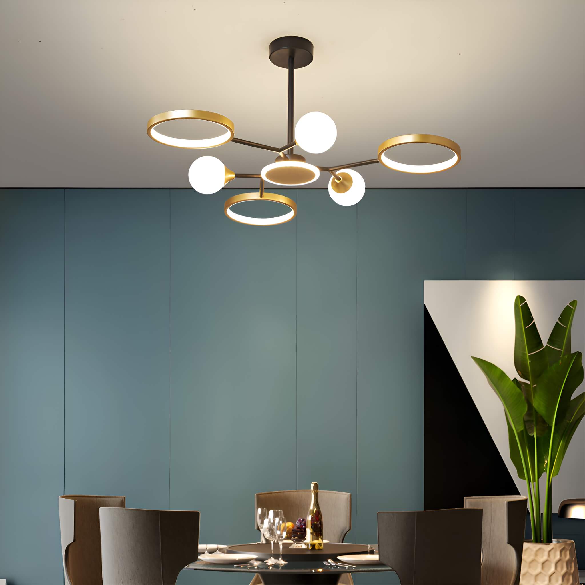 Gold Rings Modern Sputnik Ceiling Lights-livingroom-1 | Sofary Lighting