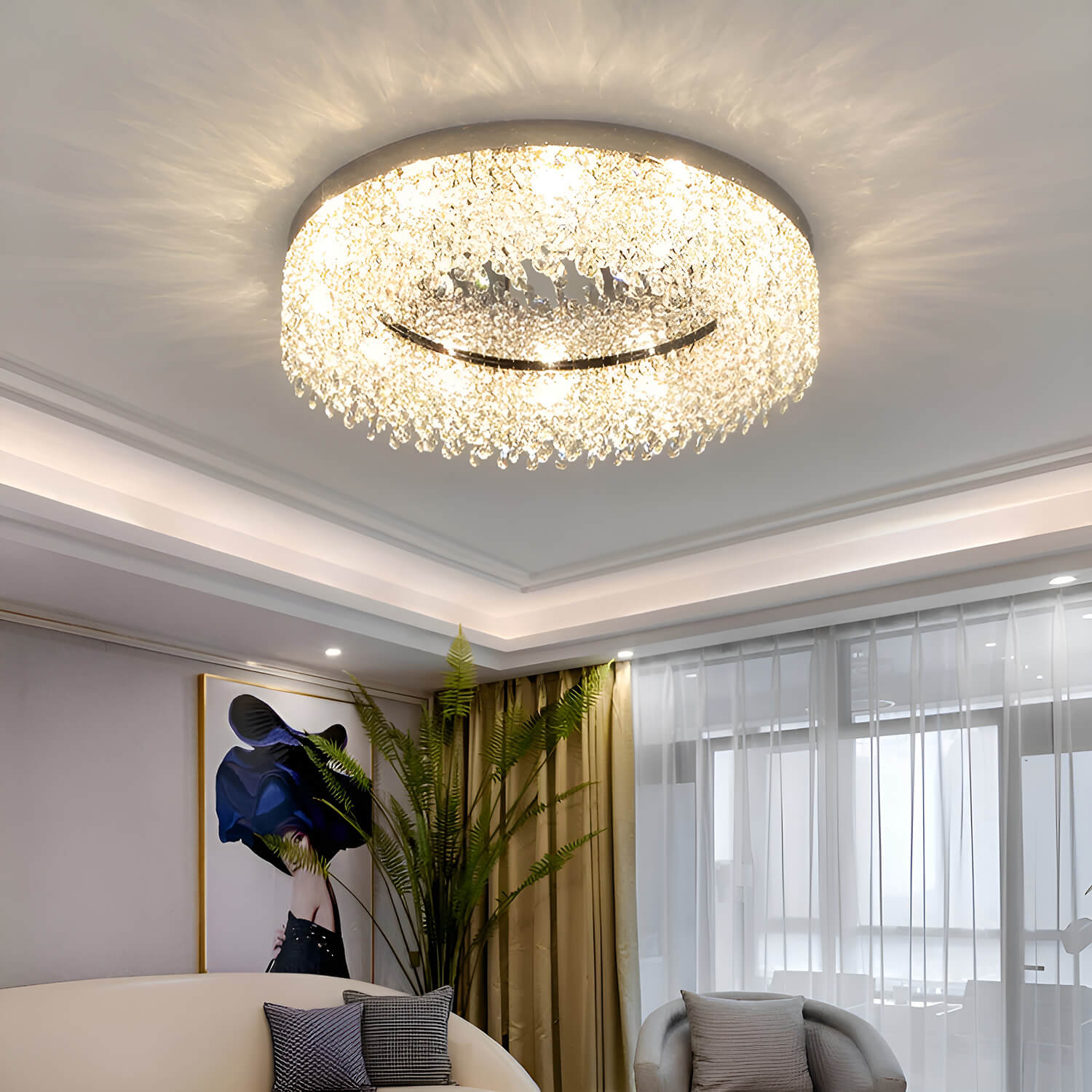 Modern Linear Crystal Flush Mount Ceiling Light | Sofary