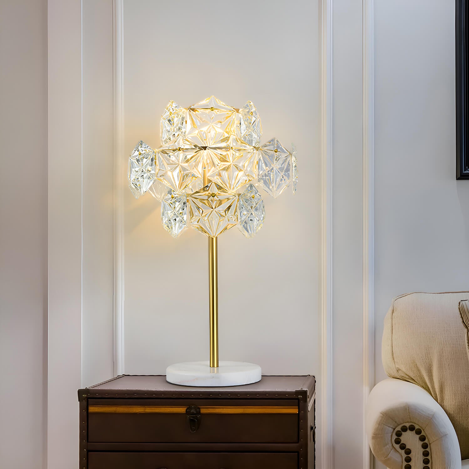 Modern Luxury Snowflake Crystal Shade Table Lamp-living-room-2 |Sofary