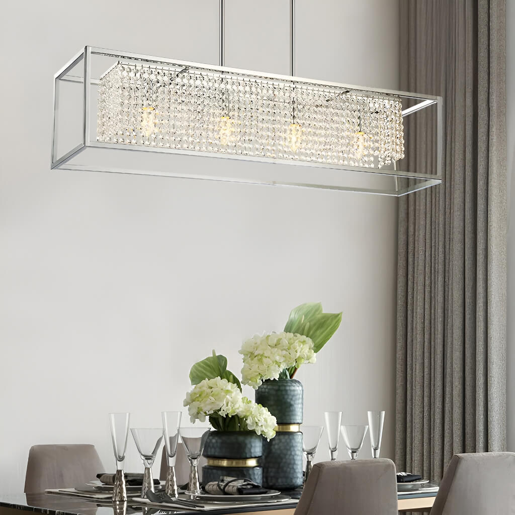 Modern Rectangular Chrome Frame Pendant Light-dinging-room-1| Sofary Lighting