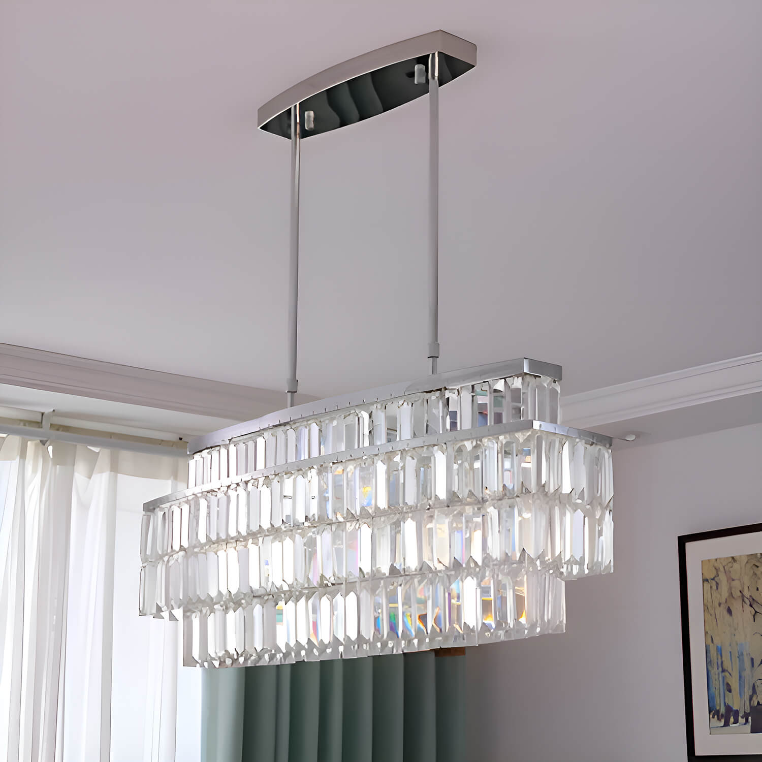 Modern Rectangular Crystal Chandelier - Rod-Type Pendant Light-1 |Sofary