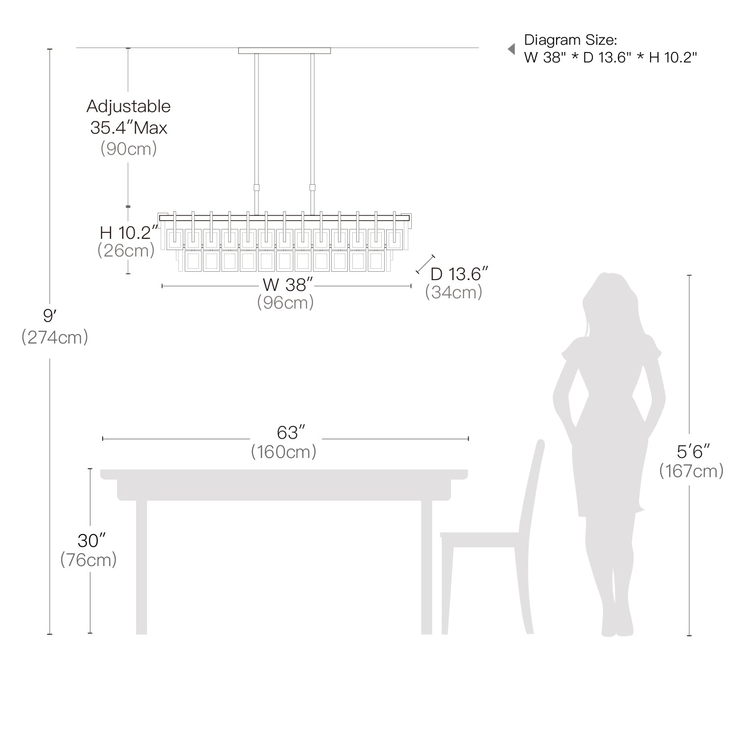 Gold Modern Rectangular Glass Chandelier for Dining Room-size | Sofary Lighting