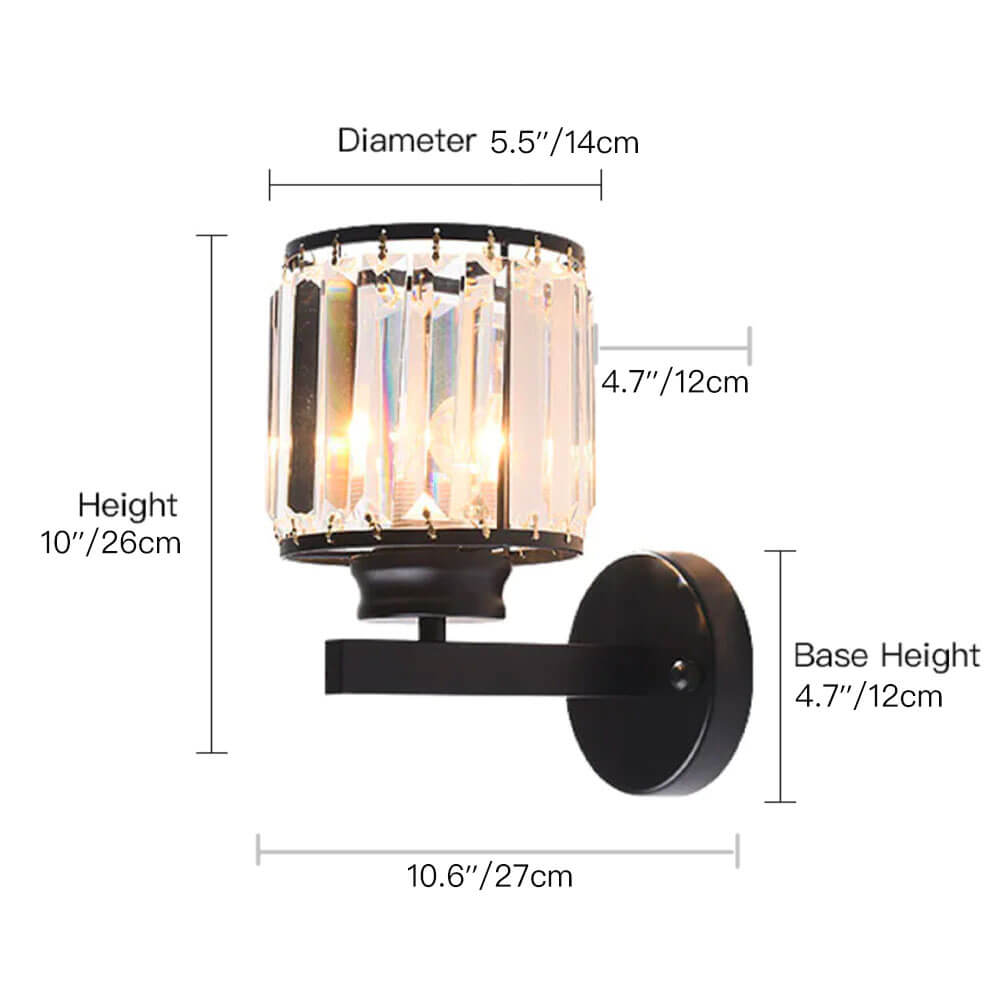 Modern Rustic Crystal Wall Sconce-black demension|Sofary
