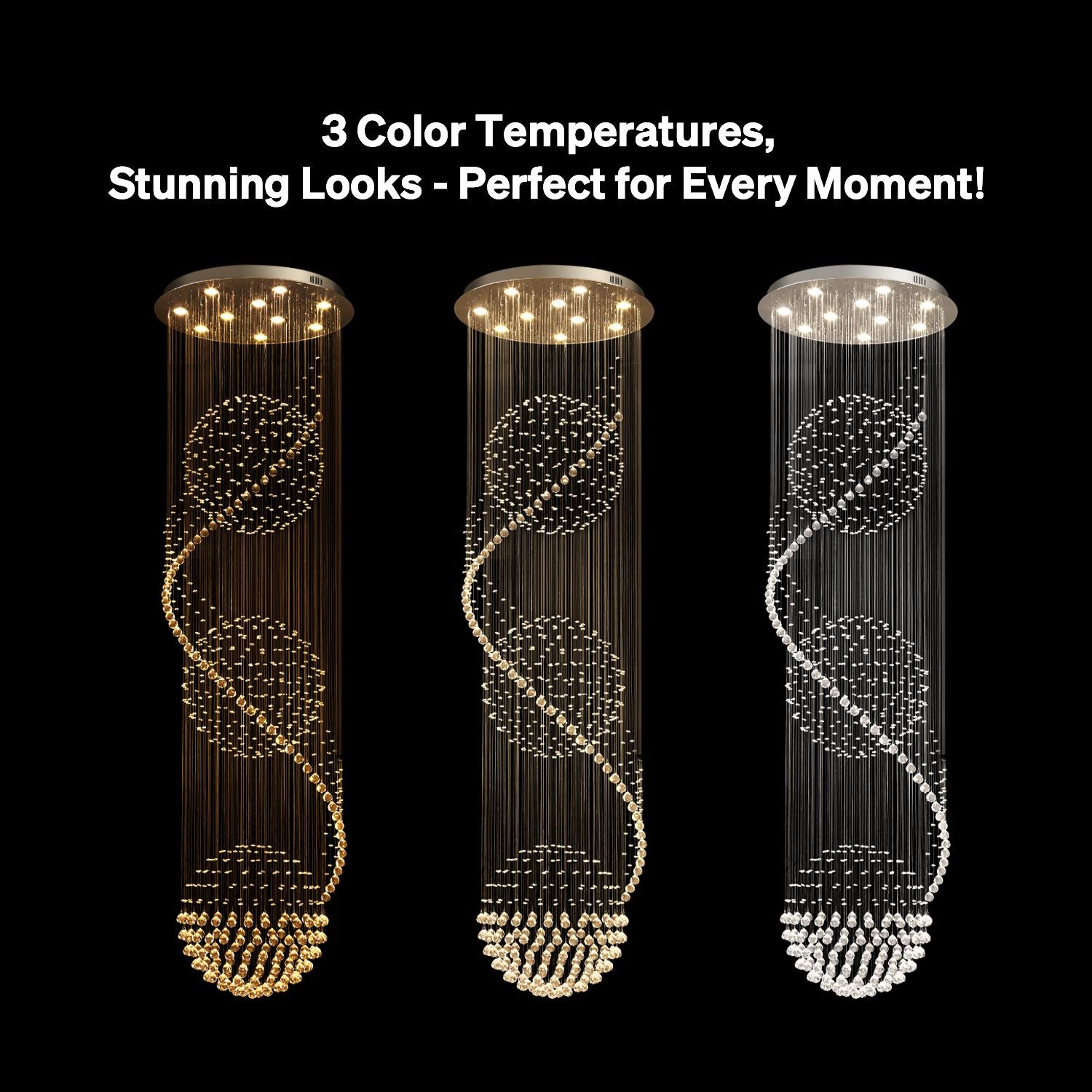 Modern Spiral Chandelier with three adjustable color temperatures (warm white, cool white, daylight), offering the perfect lighting ambiance for every moment | Sofary