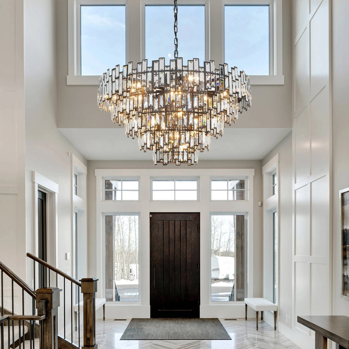 Modern Tiered Crystal Prism Chandelier – Luxury Black Metal