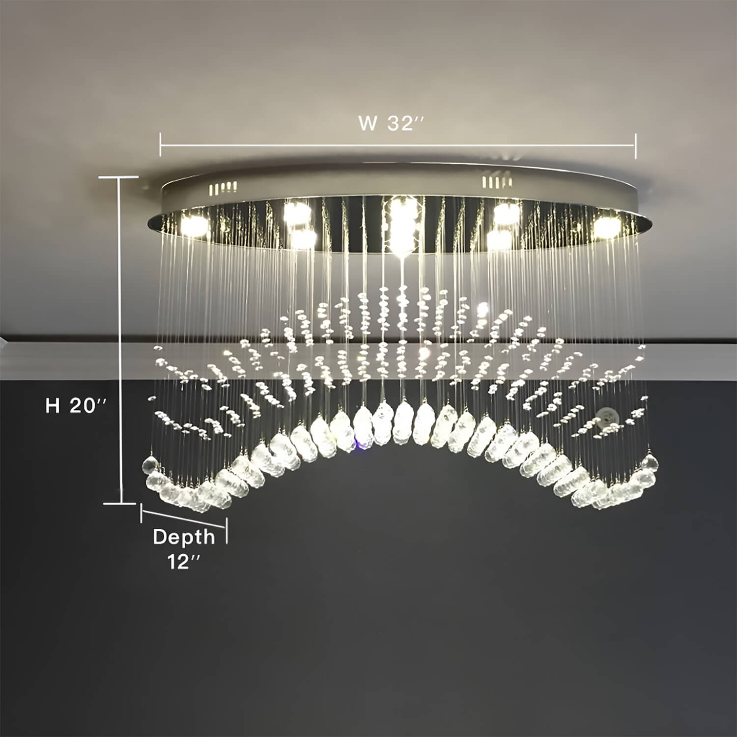Modern Wave Rain Drop Clear Crystal Chandelier - Oval Ceiling Light-size |Sofary