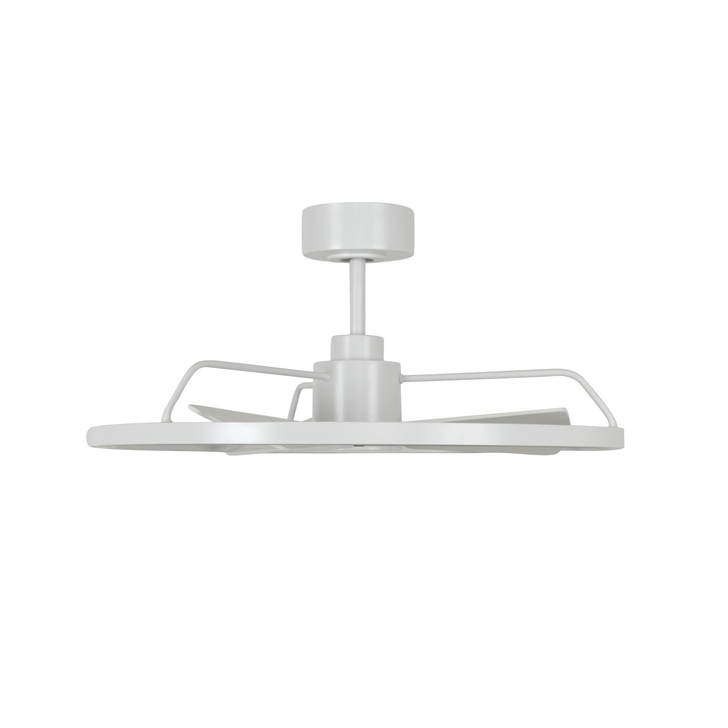 top view of modern white ceiling fan with integrated led ring light