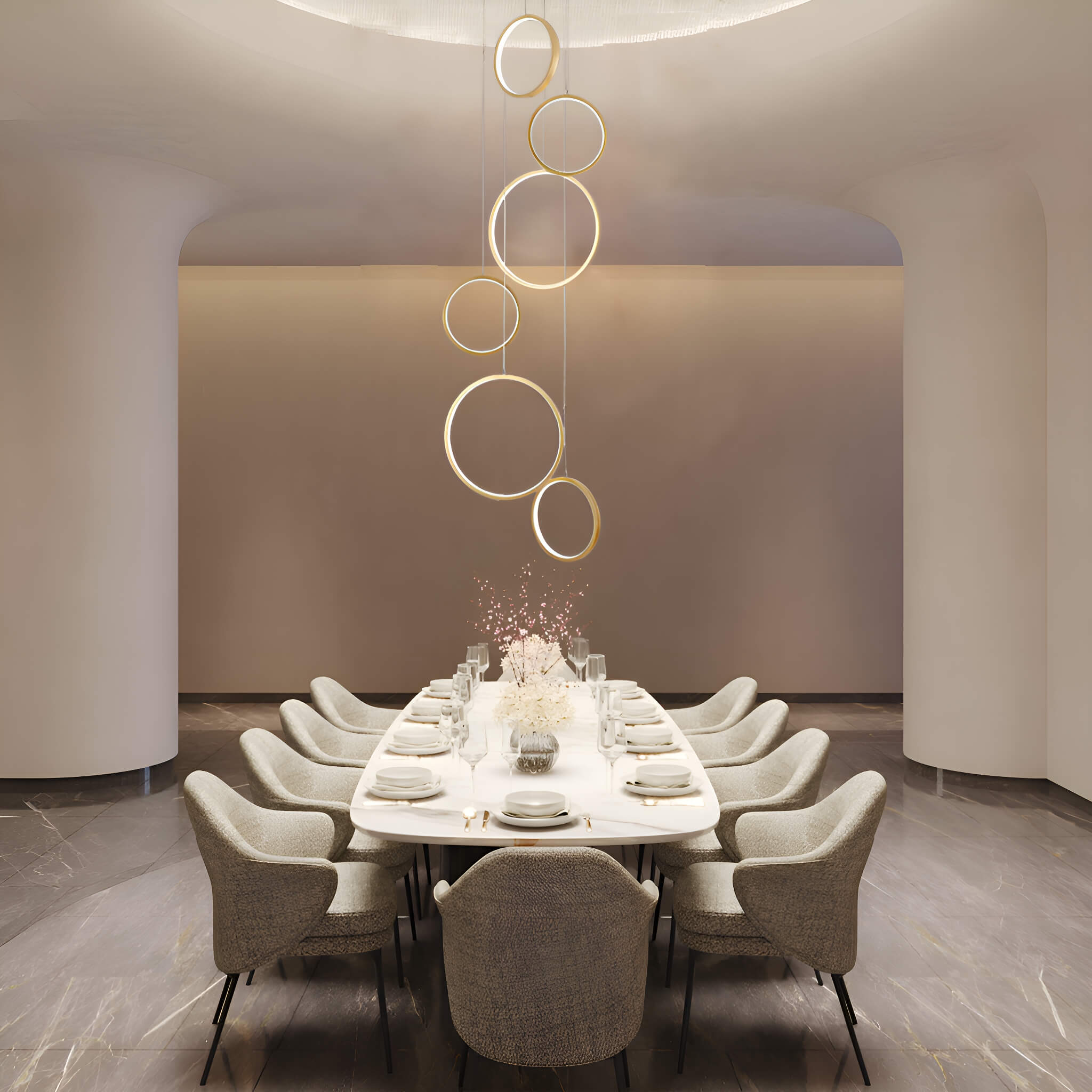 Multi Gold LED Ring Chandelier Staircase Pendant Light dining room-1 | Sofary Lighting