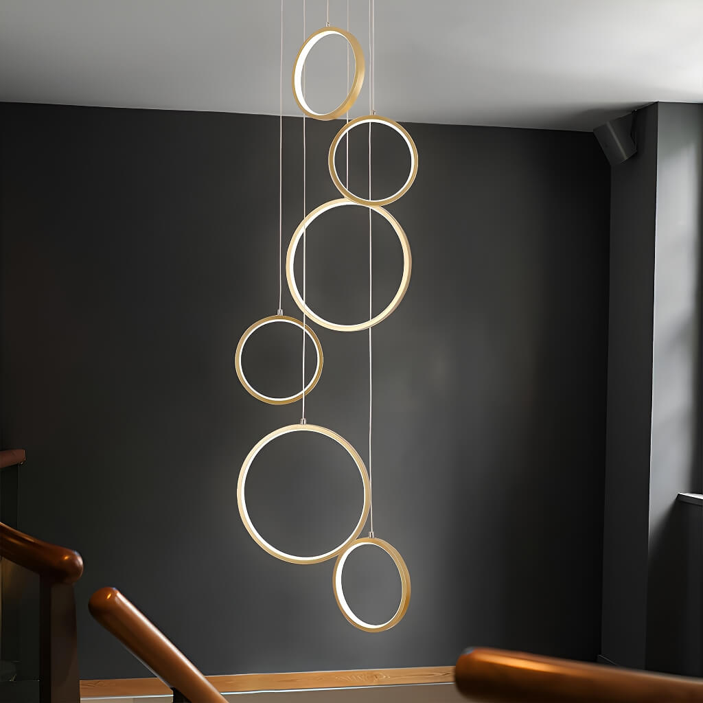 Multi Gold LED Ring Chandelier Staircase Pendant Light foyer-3 | Sofary Lighting