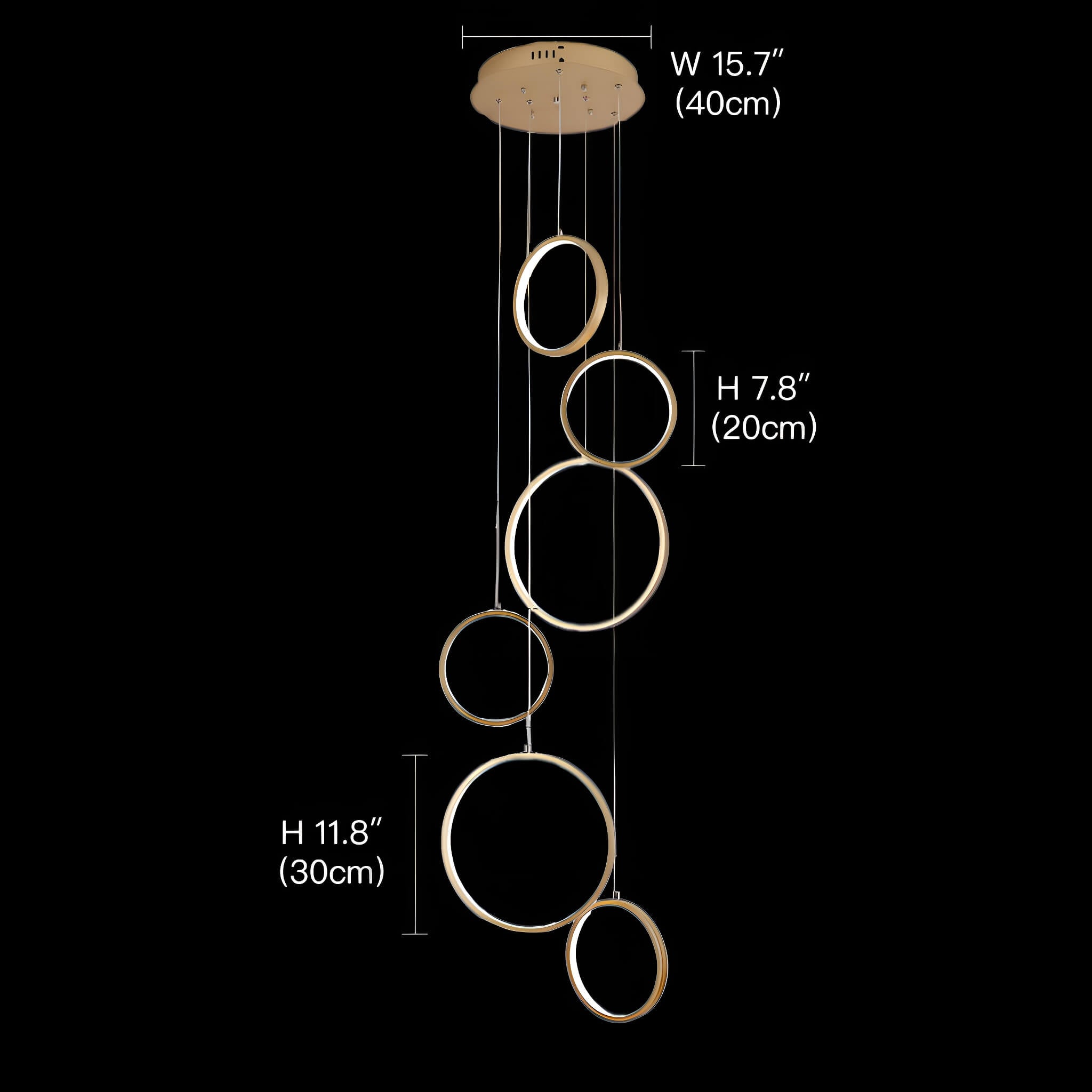 Multi Gold LED Ring Chandelier Staircase Pendant Light size | Sofary Lighting