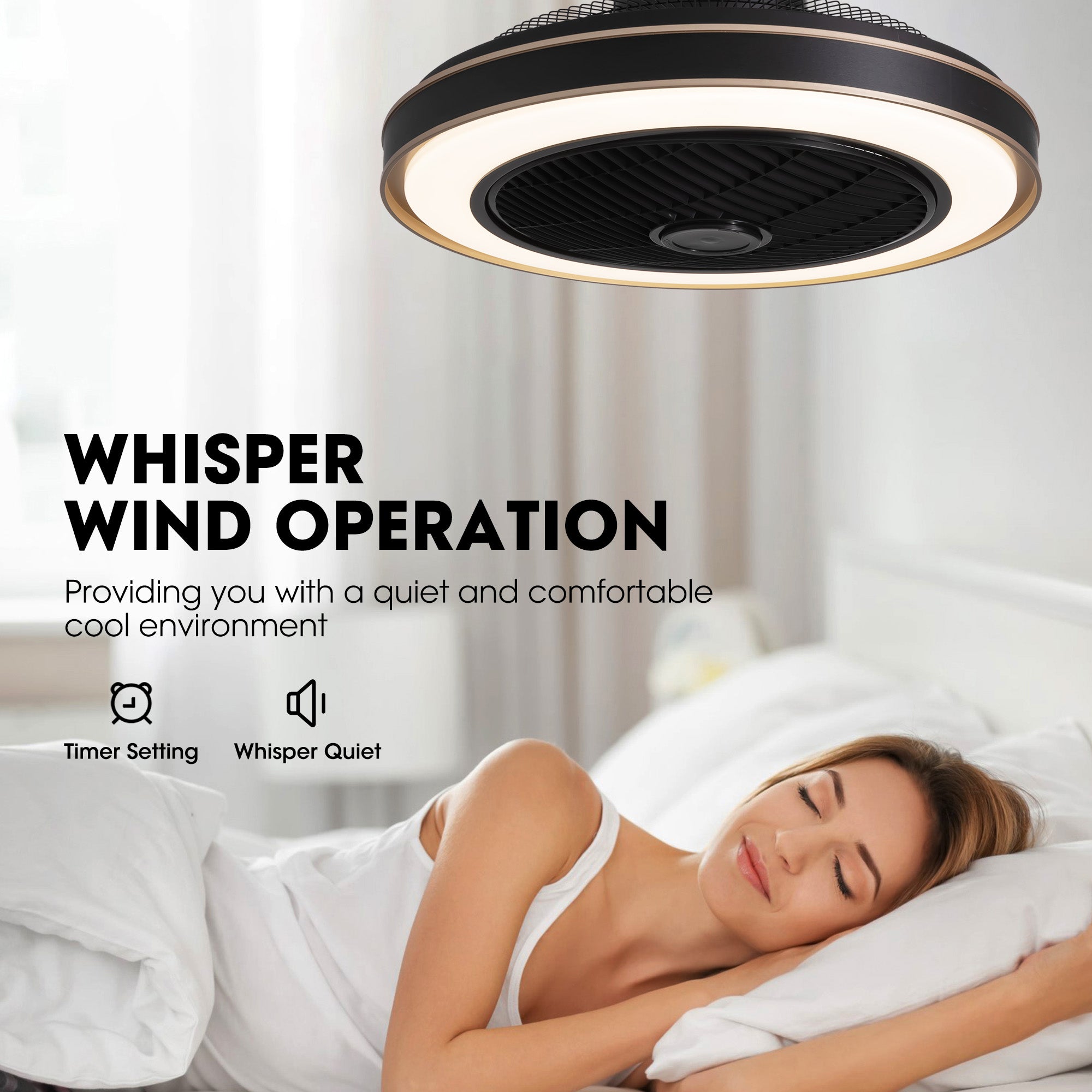 Nexa Ceiling Fan whisper wind operation — pure copper DC motor runs at ≤30dB, ensuring silent performance for nurseries, bedrooms, and light sleepers | Sofary Lighting