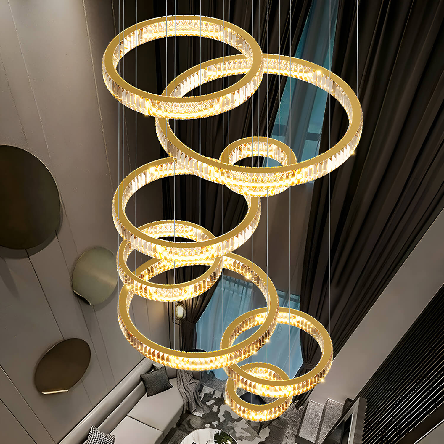Oversized Multi-Tiered Rings Crystal Chandelier-entryway-2|Sofary