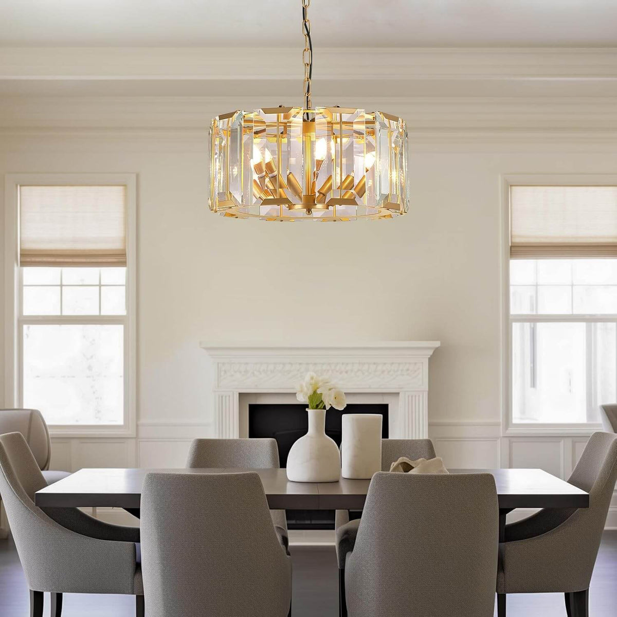 Prisma Elegance Modern Gold Brass Crystal Round Chandelier for Dining ...