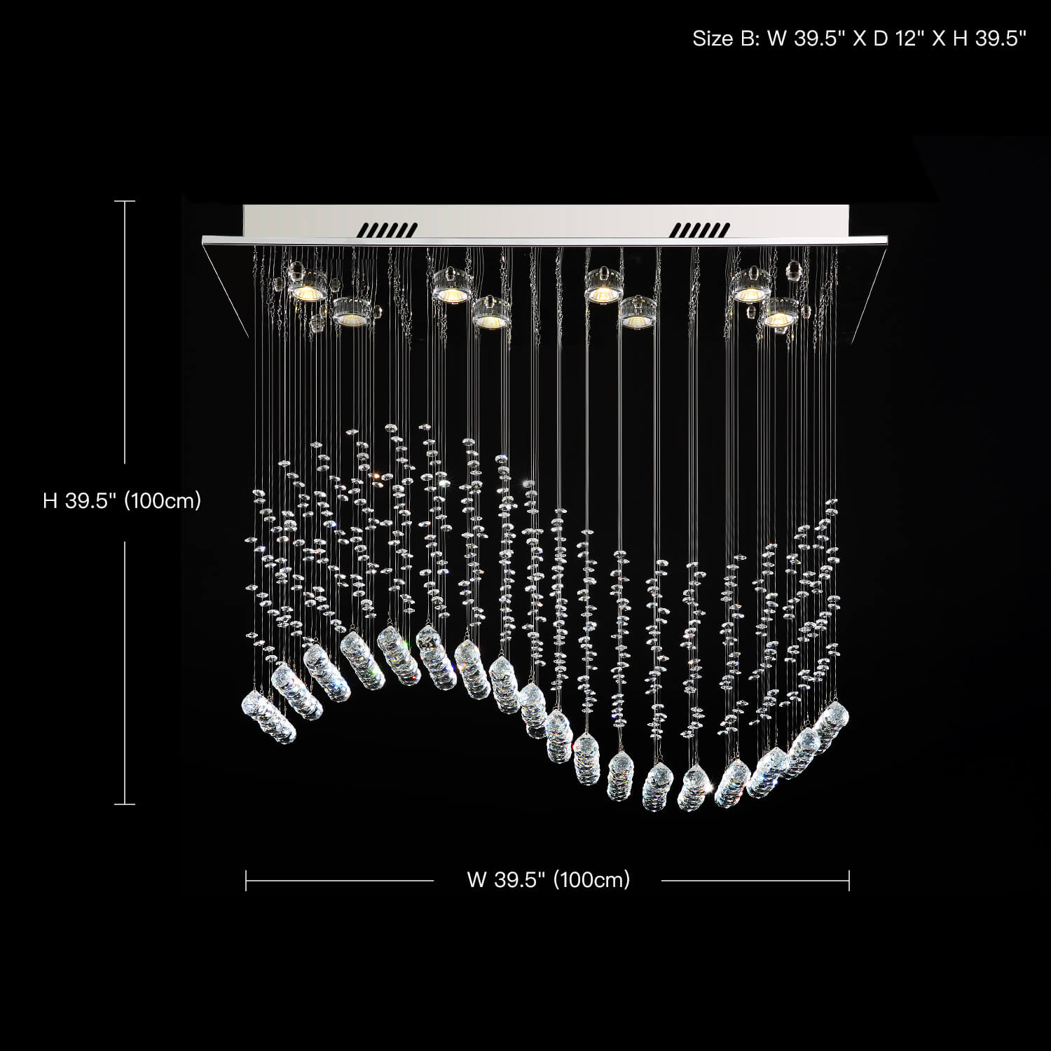 Rectangular Raindrop Wave Crystal Chandelier Ceiling Light -size | Sofary Lighting