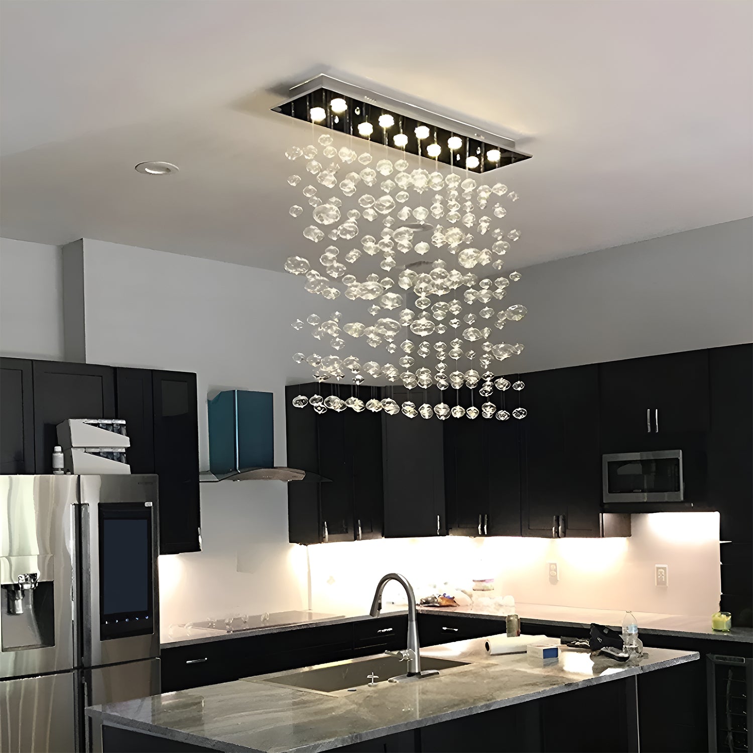 Rectangular Base Bubble Glass Chandelier - Ceiling Lights-dining-room-4|Sofary