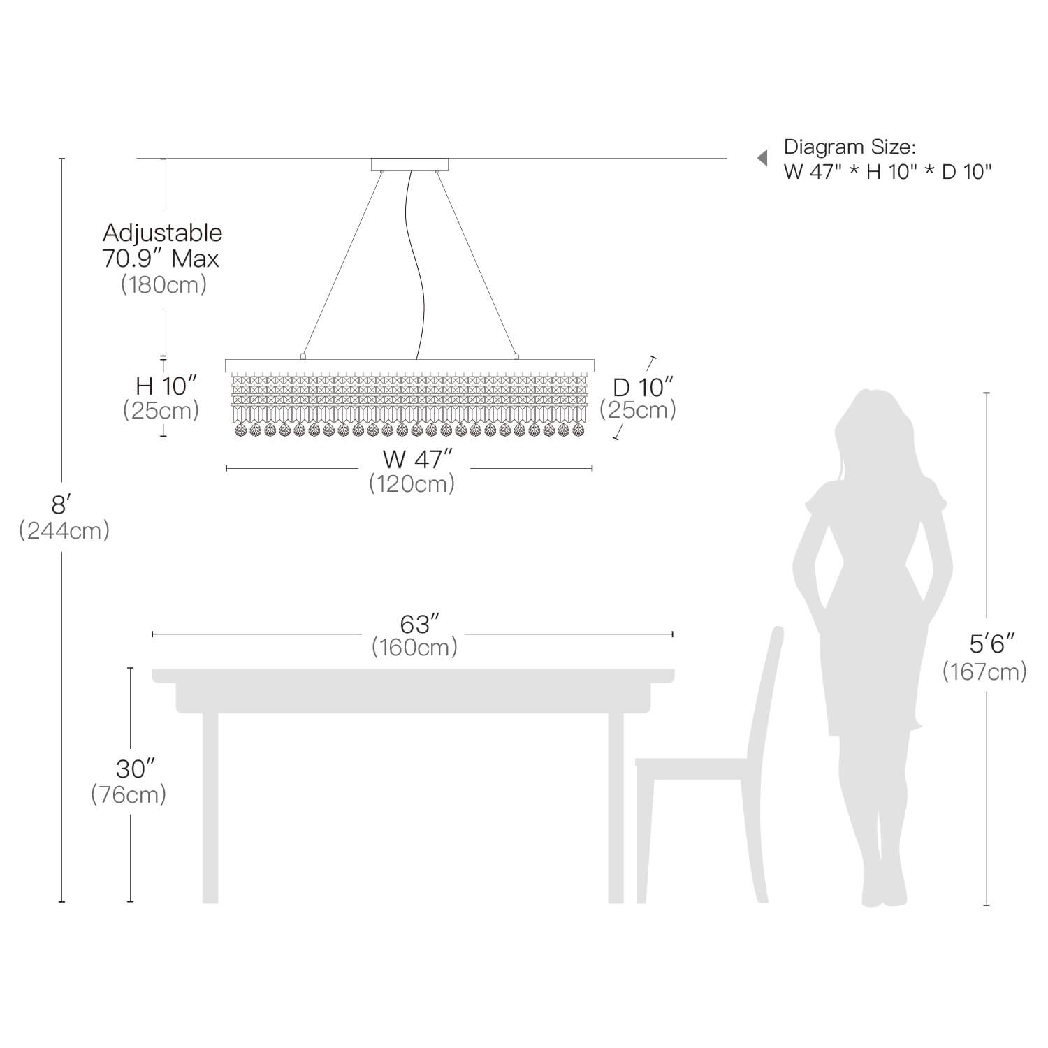 Rectangular Crystal Chandelier - Pendant Light for Dining Room-size | Sofary Lighting