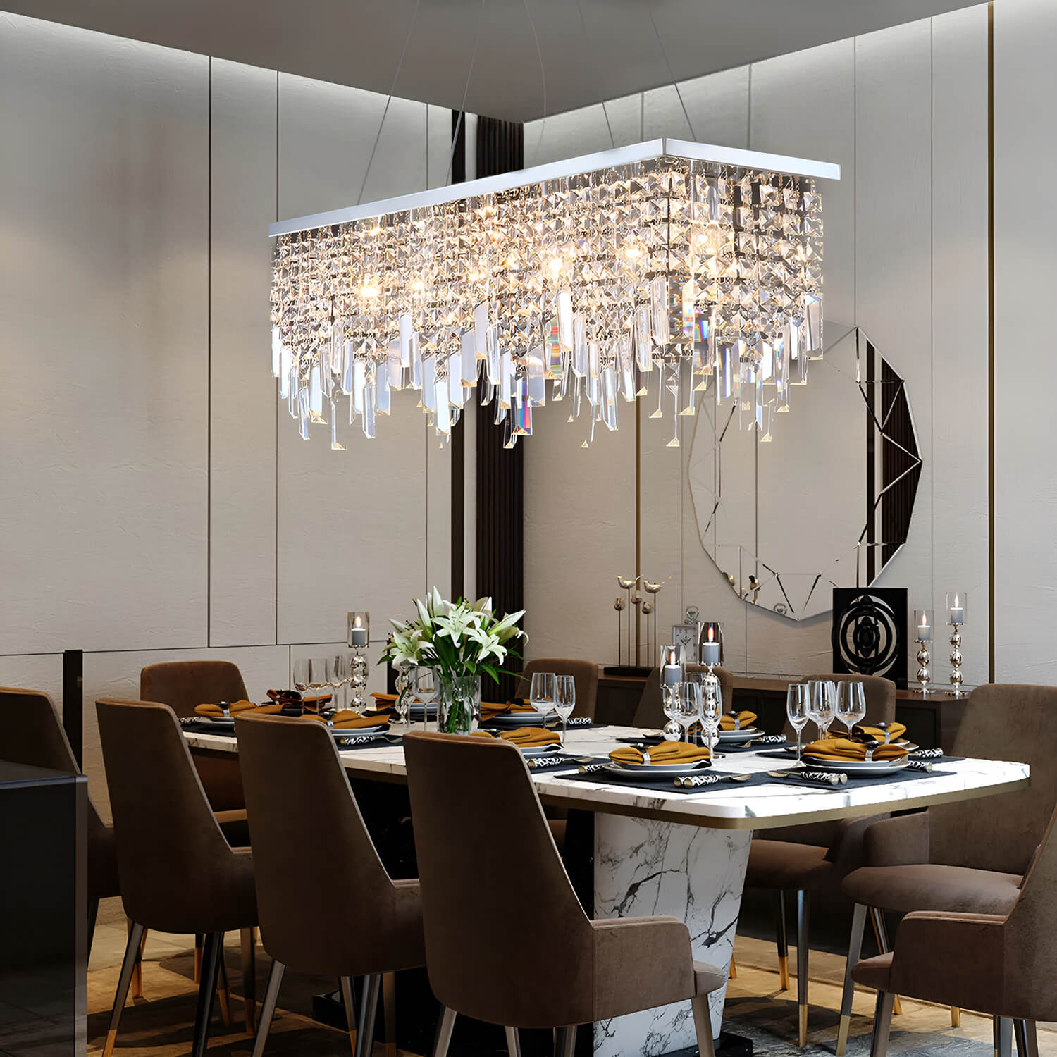 Rectangular Crystal Chandelier With Linear Design - Dining Room-4|Sofary