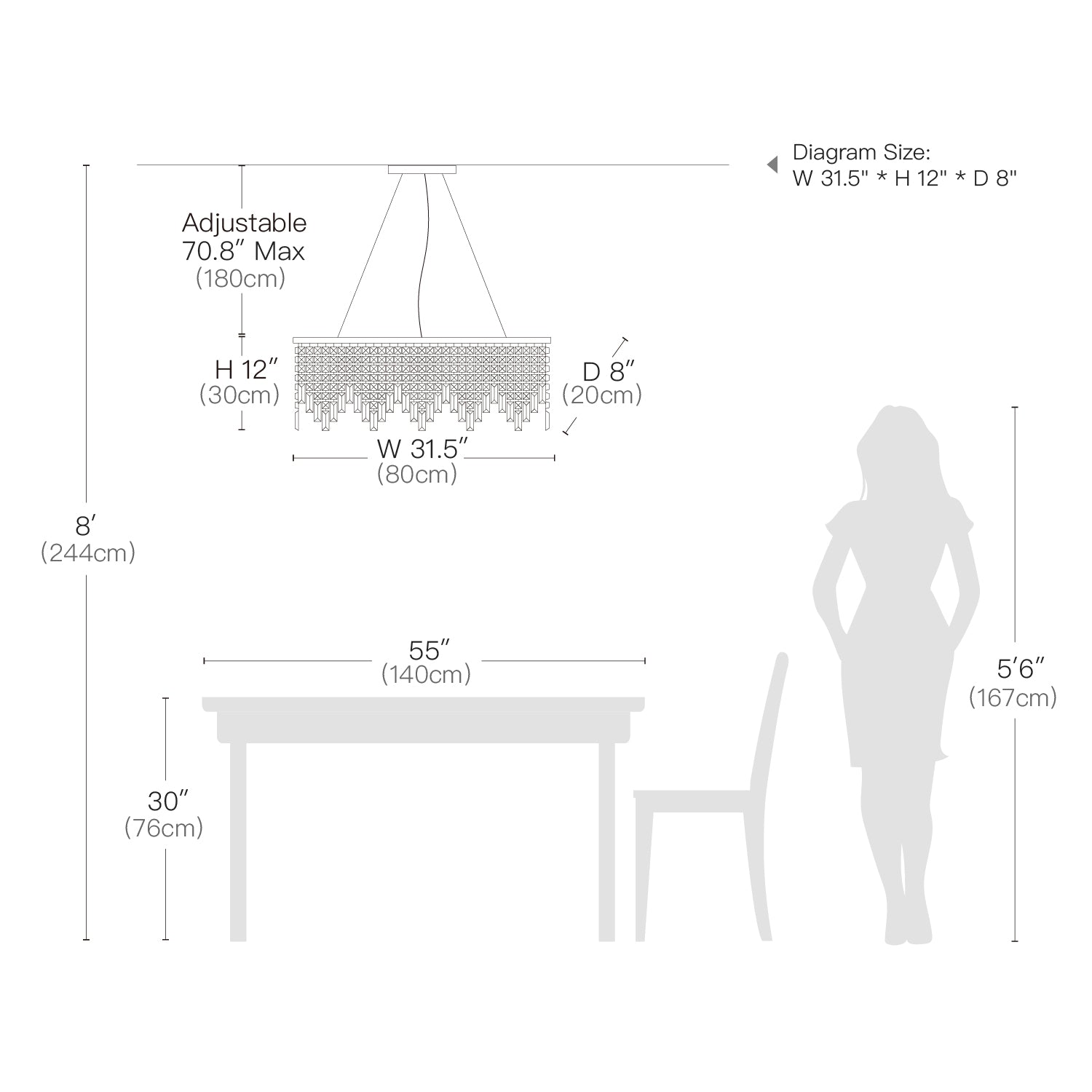 Rectangular Linear Design Crystal Chandelier for Dining Room-Size | Sofary Lighting