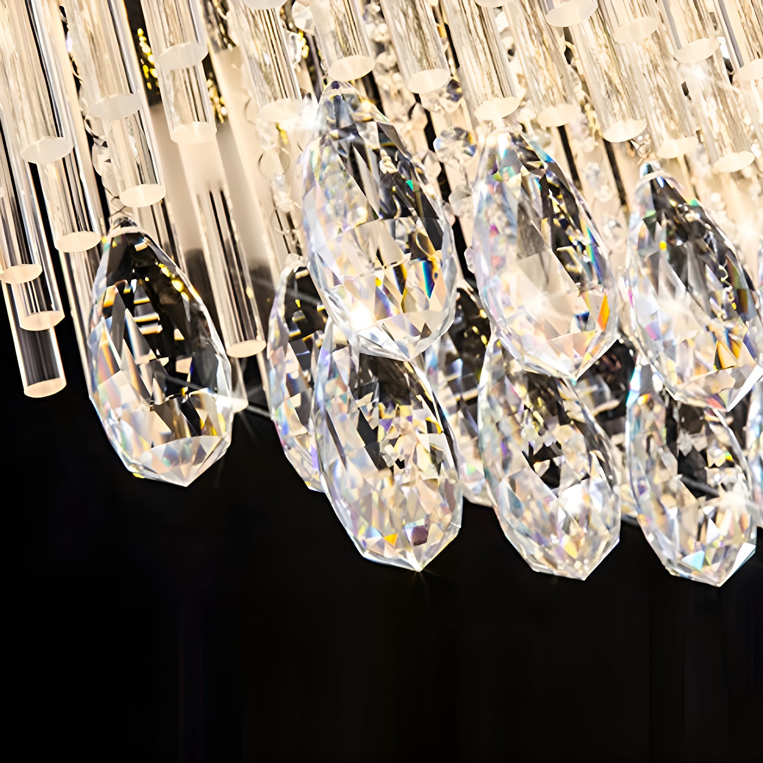 Rectangular Frosted Crystal Chandelier-details-2|Sofary