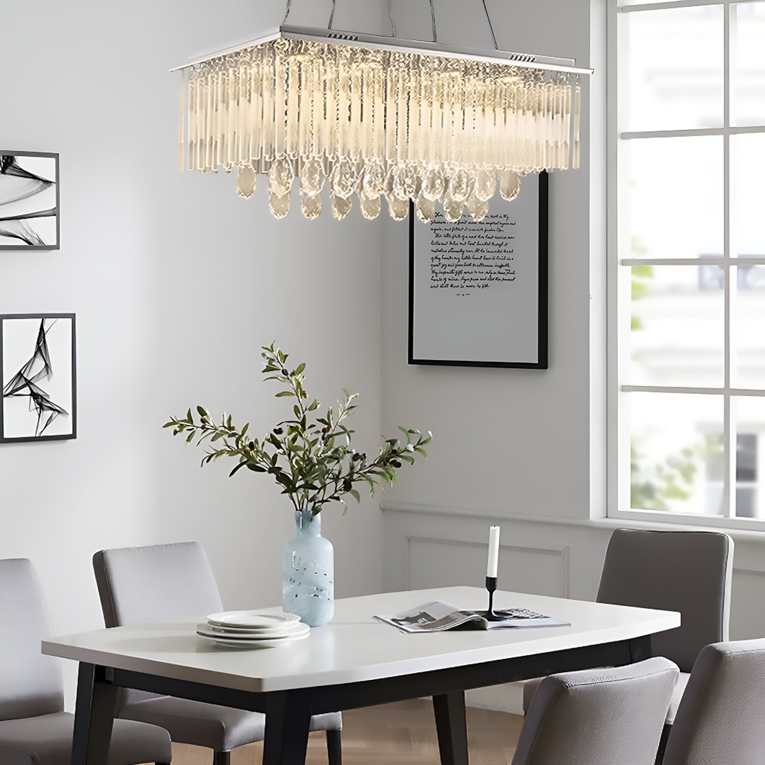 Rectangular Frosted Crystal Chandelier-dining-room-2|Sofary