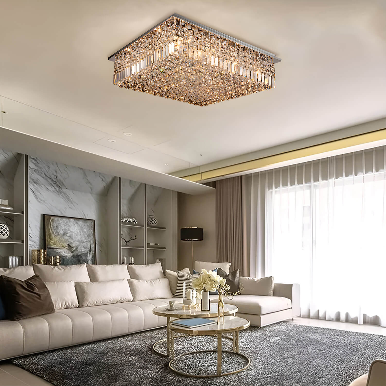 Rectangular Raindrop Crystal Living Room Chandelier Ceiling Lights living-room-2|Sofary