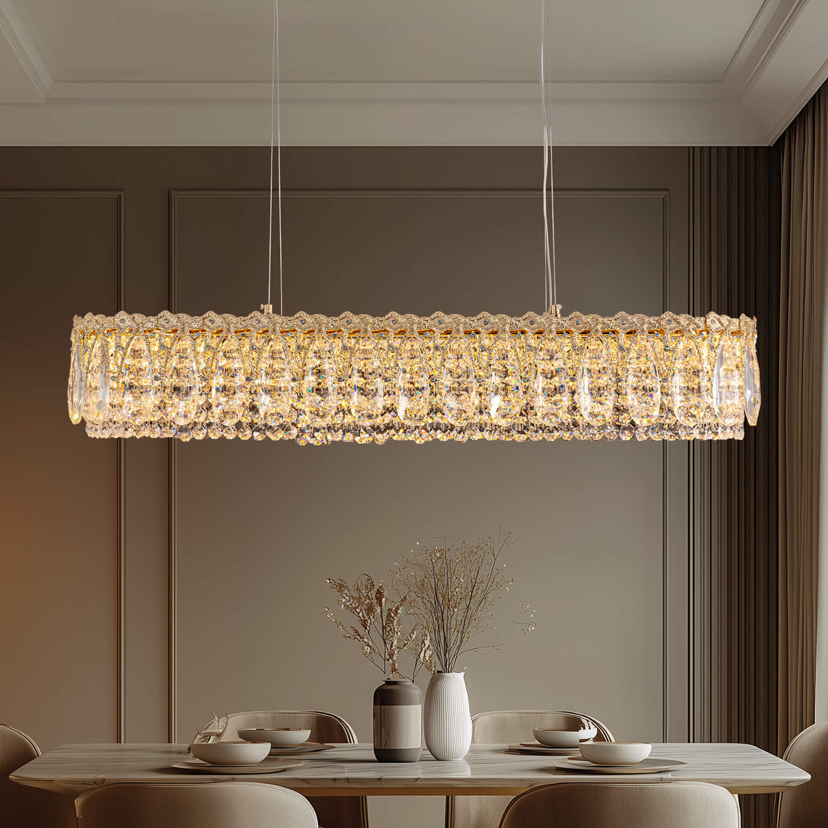 Regalia Luxury Modern Gold Brass Crystal Rectangular Chandelier for ...
