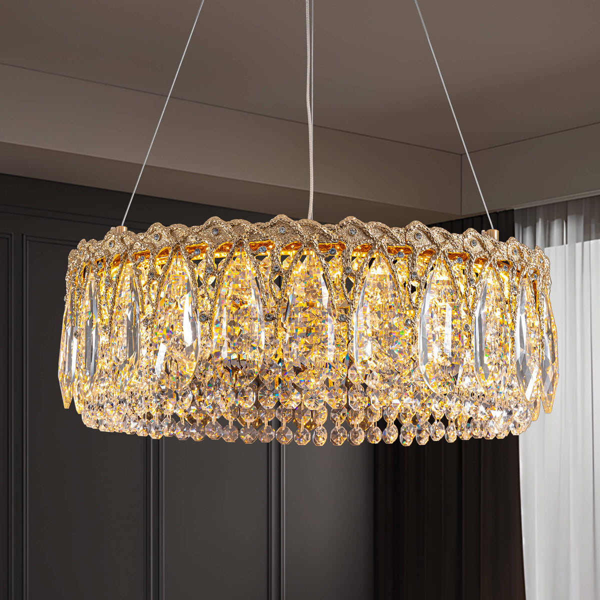 Regalia Luxury Modern Gold Brass Crystal Round Chandelier for Dining ...