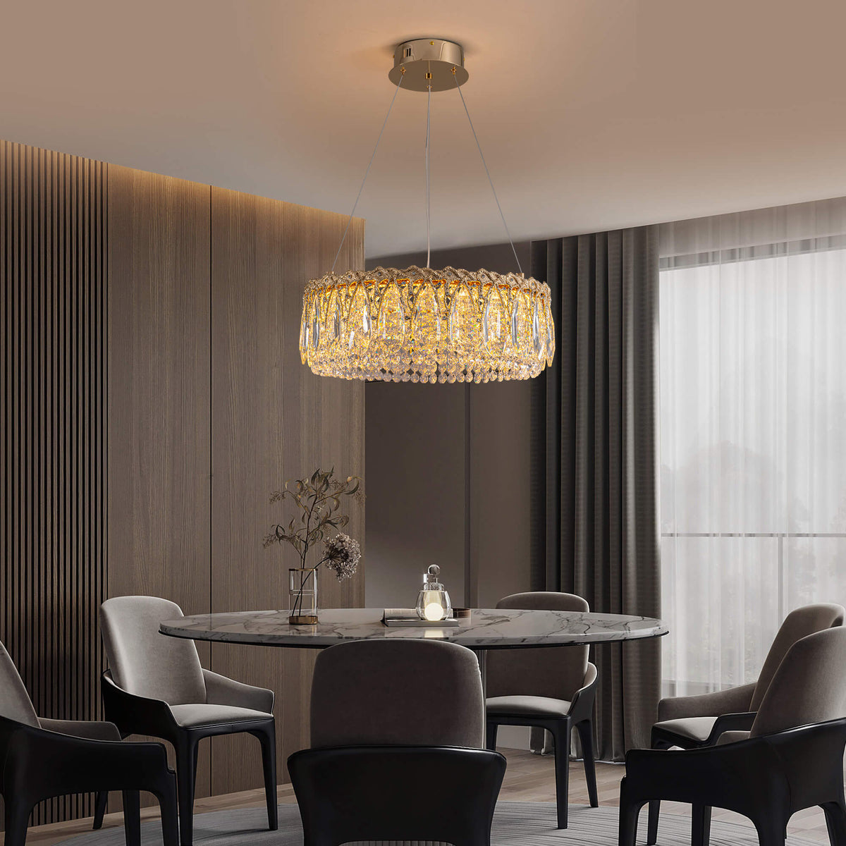 Regalia Luxury Modern Gold Brass Crystal Round Chandelier for Dining ...