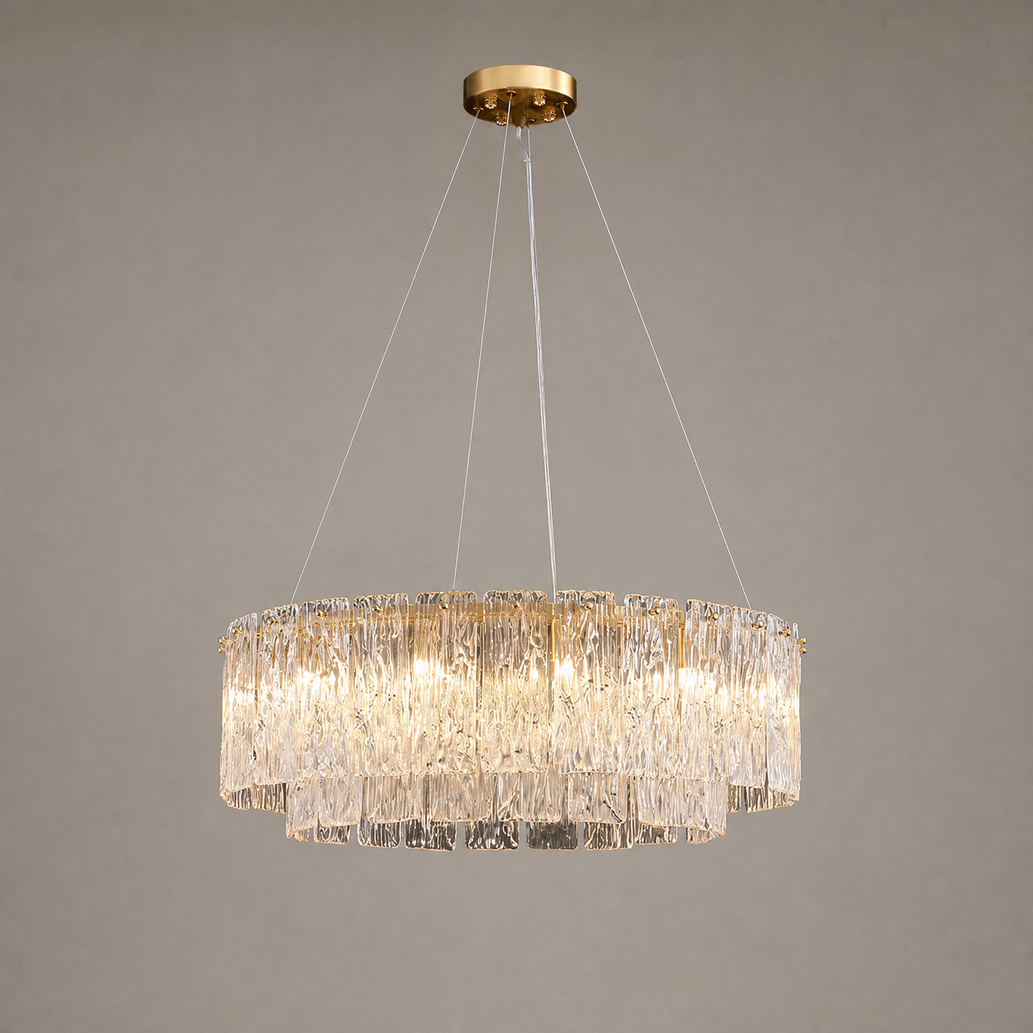 Rivellia Contemporary Gold Rippled Glass Ring Chandelier 100cm product view