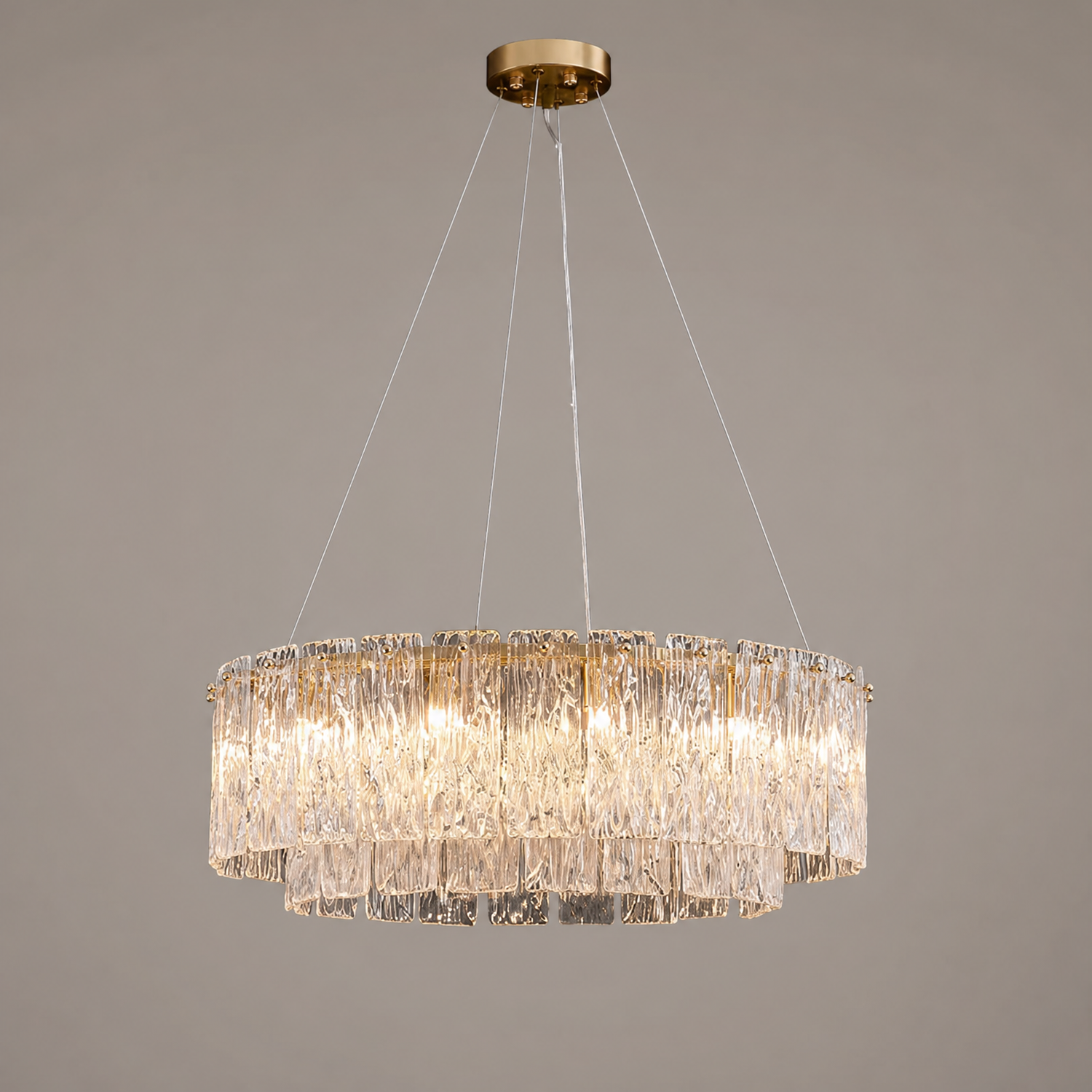 Rivellia Contemporary Gold Rippled Glass Ring Chandelier 60cm product view