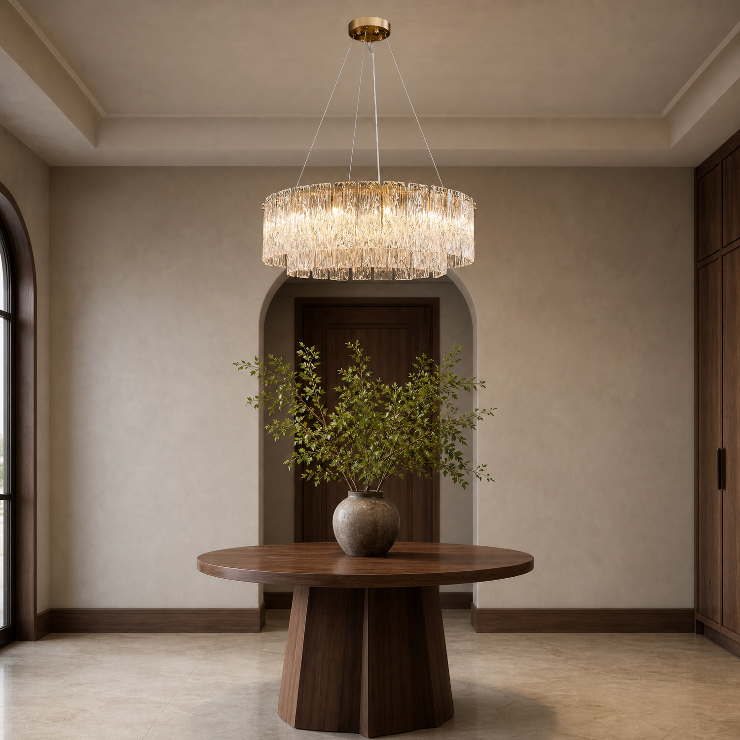 Rivellia Contemporary Gold Rippled Glass Ring Chandelier foyer room