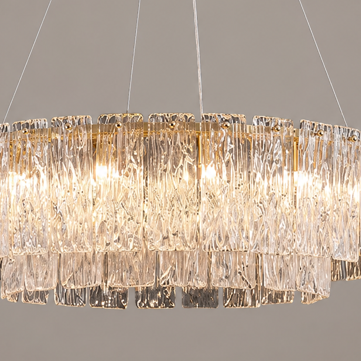 Rivellia Contemporary Gold Rippled Glass Ring Chandelier rippled glass detail