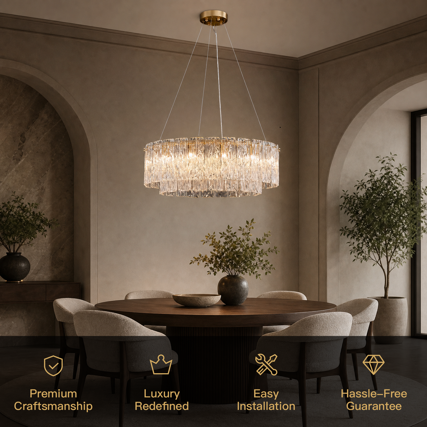 Rivellia Contemporary Gold Rippled Glass Ring Chandelier selling points luxury