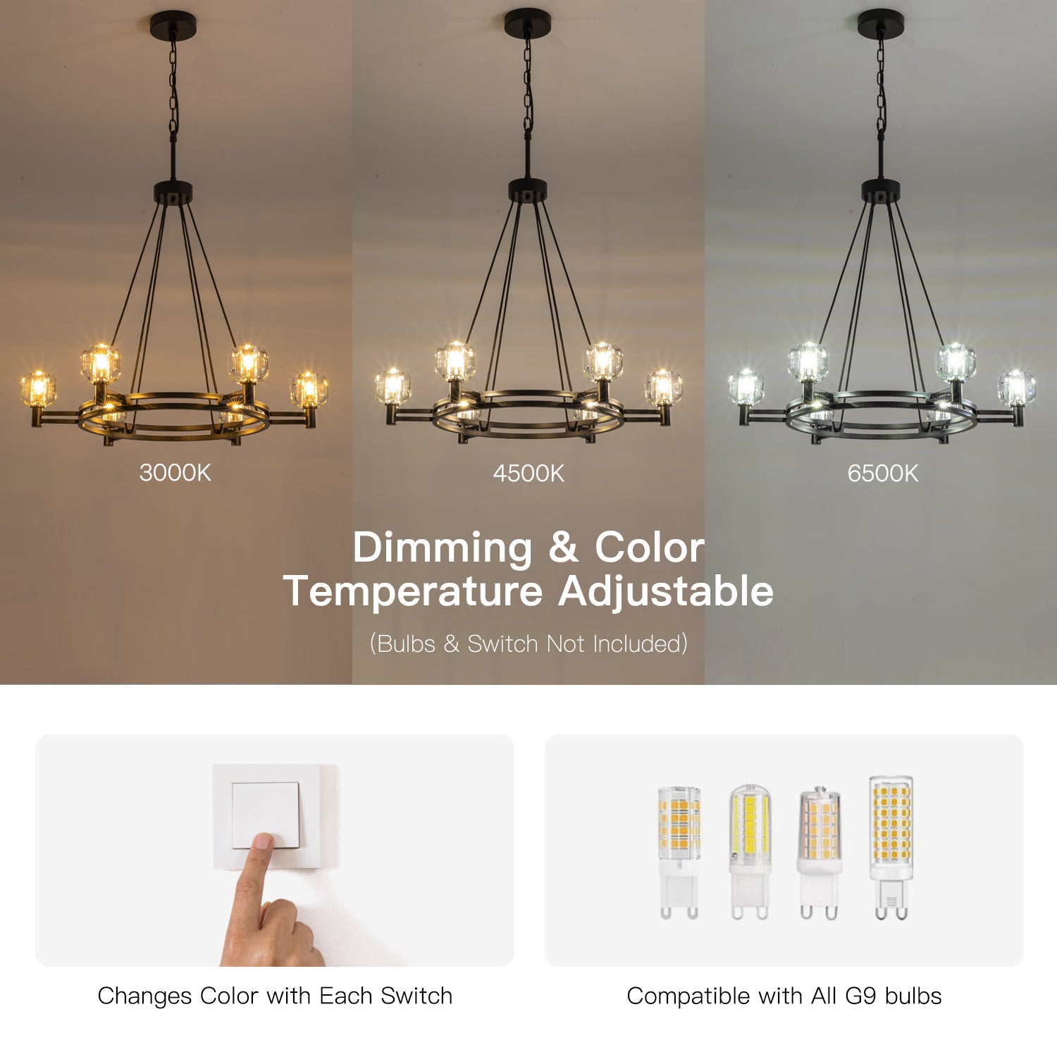 Rustic Round Chandelier with Glass Shades