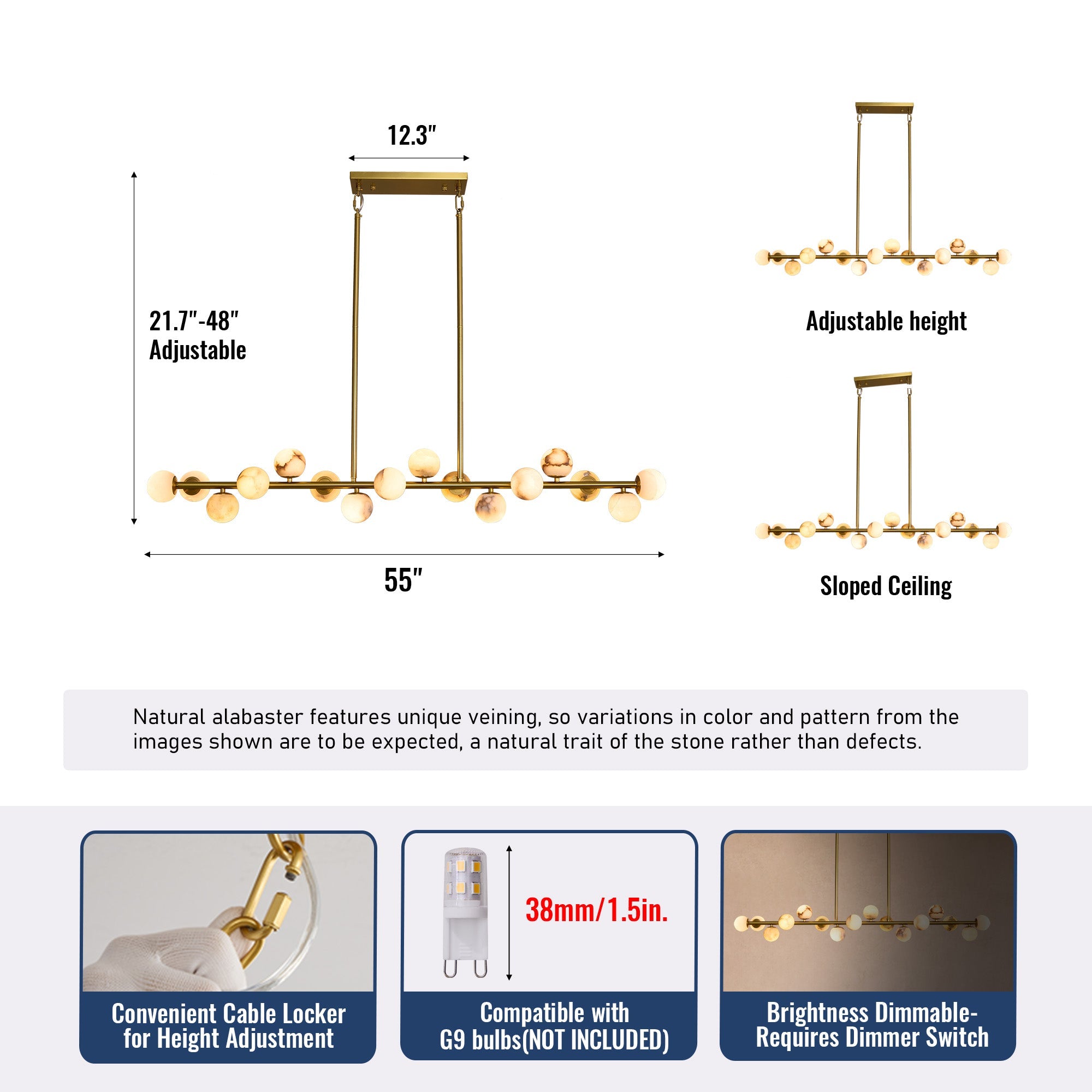 size orbelia modern luxury gold alabaster globe linear chandelier size adjustable height installation
