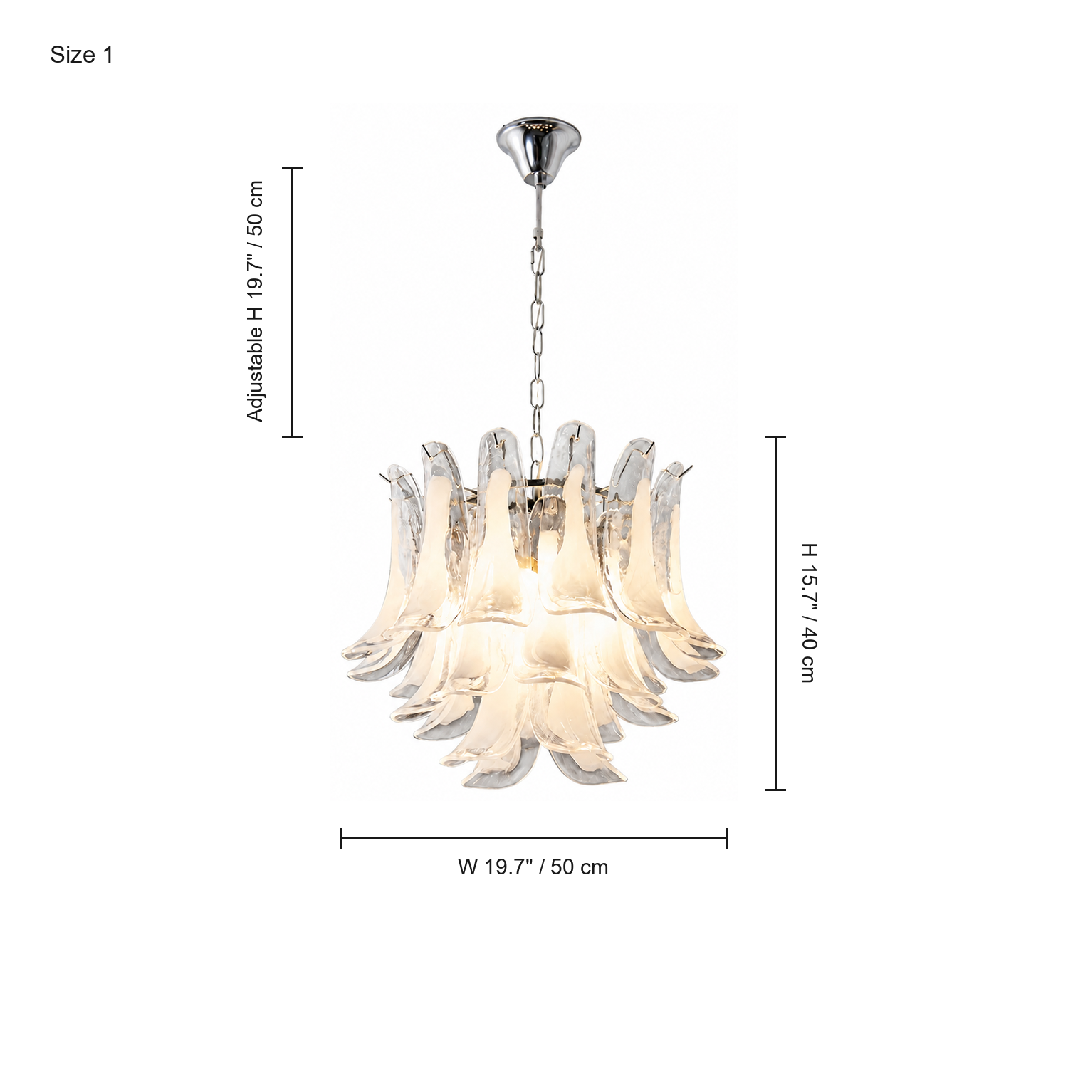 Veloria 50 cm glass petal chandelier dimensions