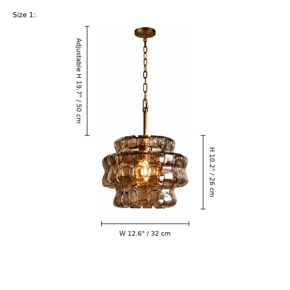 Size 1: Virelune mini pendant W 12.6 inches (32 cm) x H 10.2 inches (26 cm), adjustable chain max 19.7 inches (50 cm)