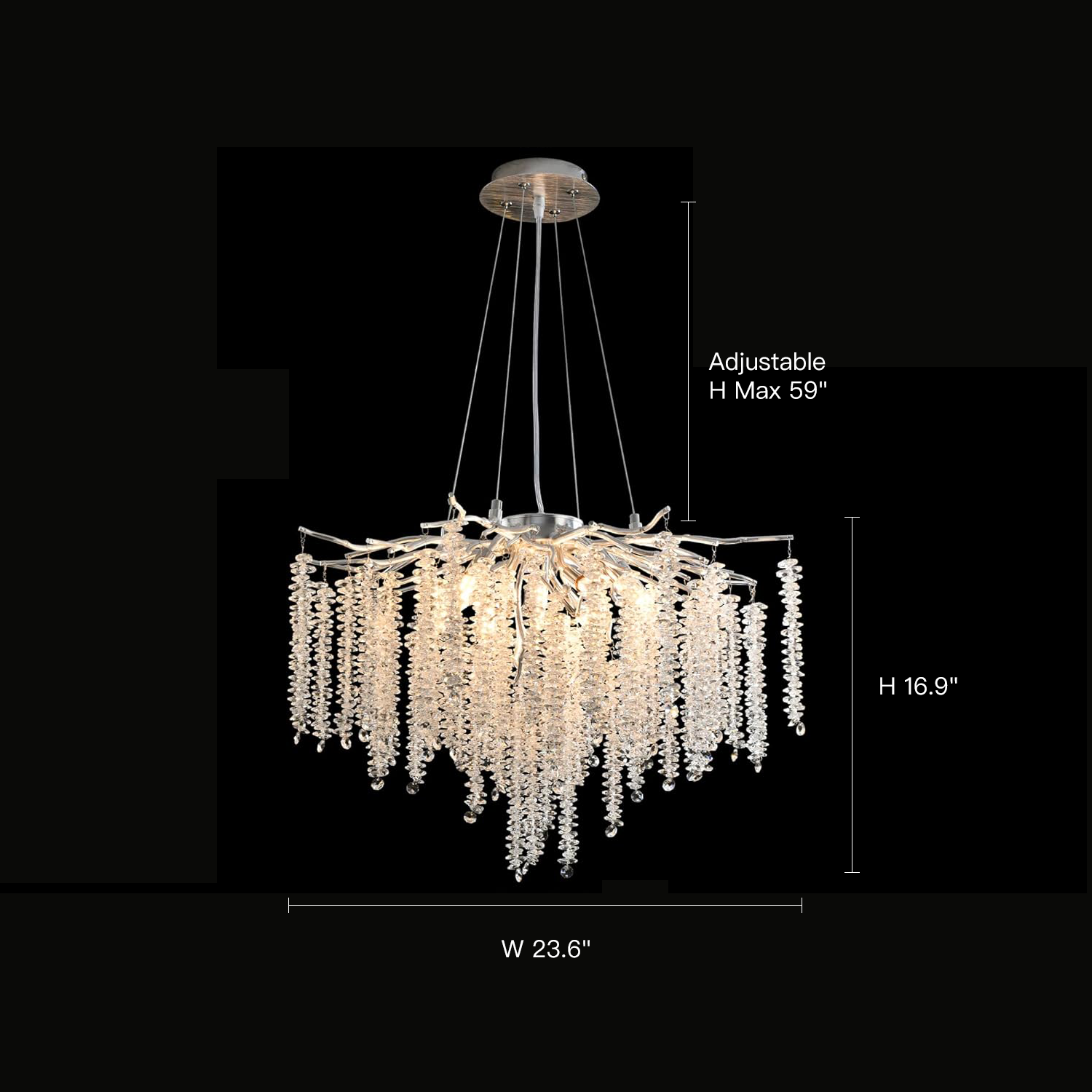 Luxury French Silver Branch Chandelier with Glass Tassels