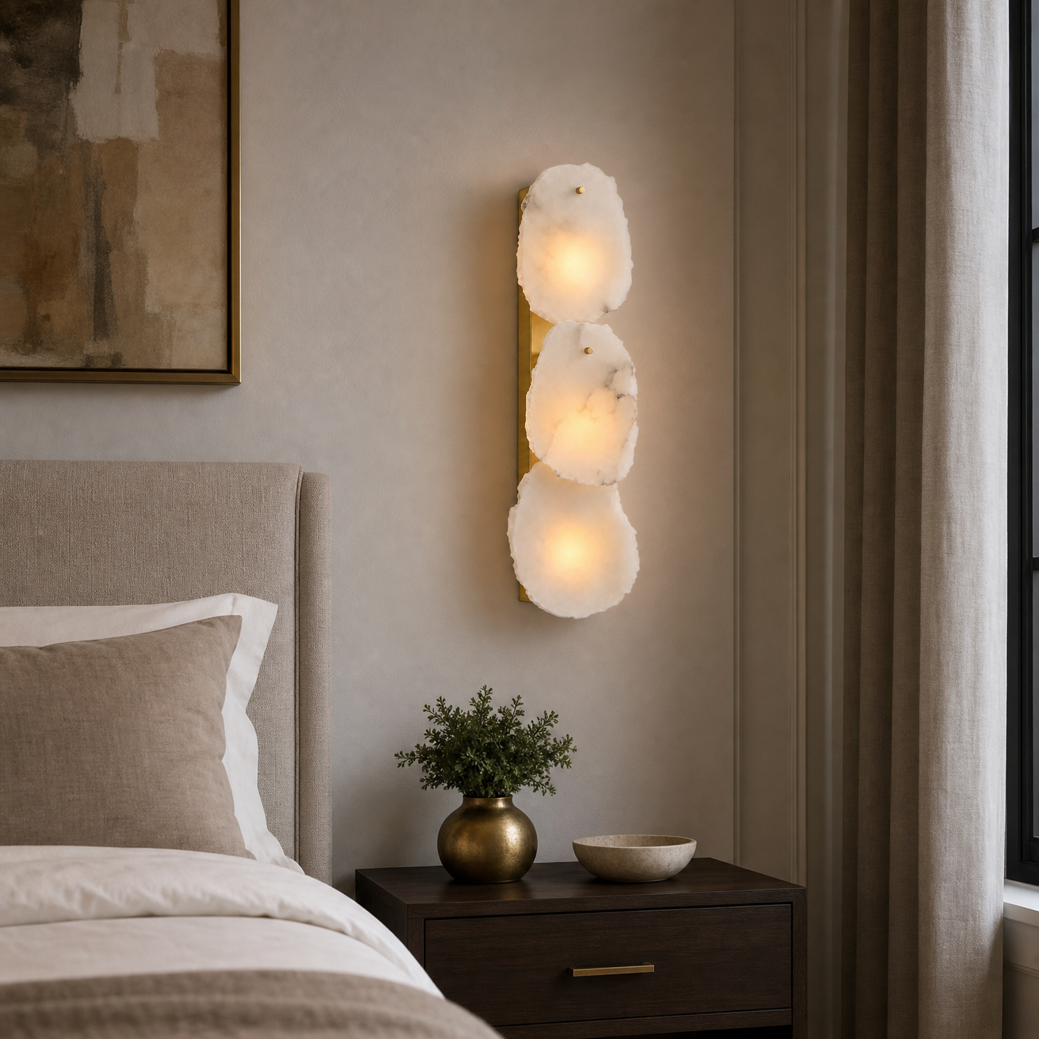 Solenne Modern Gold Natural Alabaster Petal Wall Sconce bedroom room