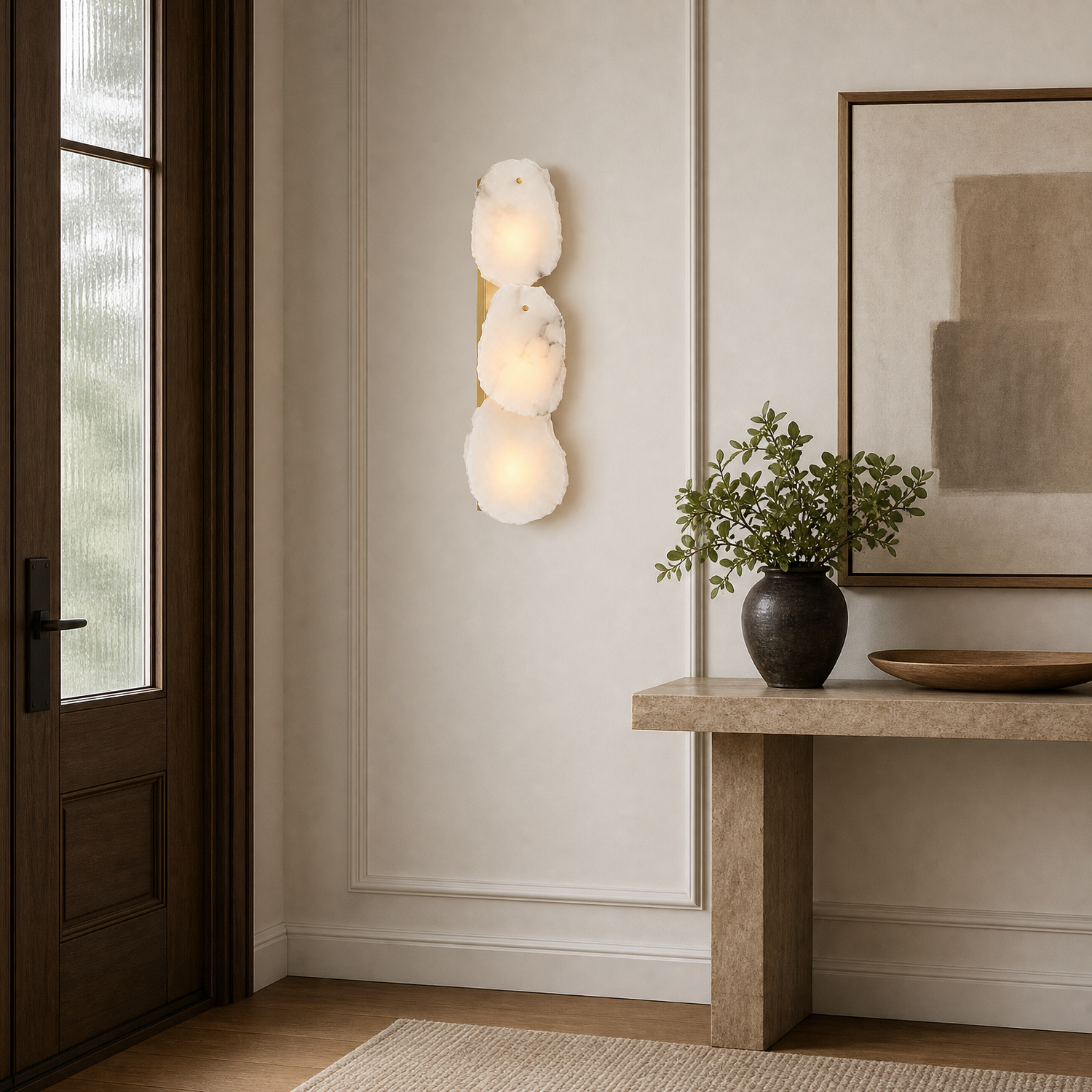 Solenne Modern Gold Natural Alabaster Petal Wall Sconce foyer room