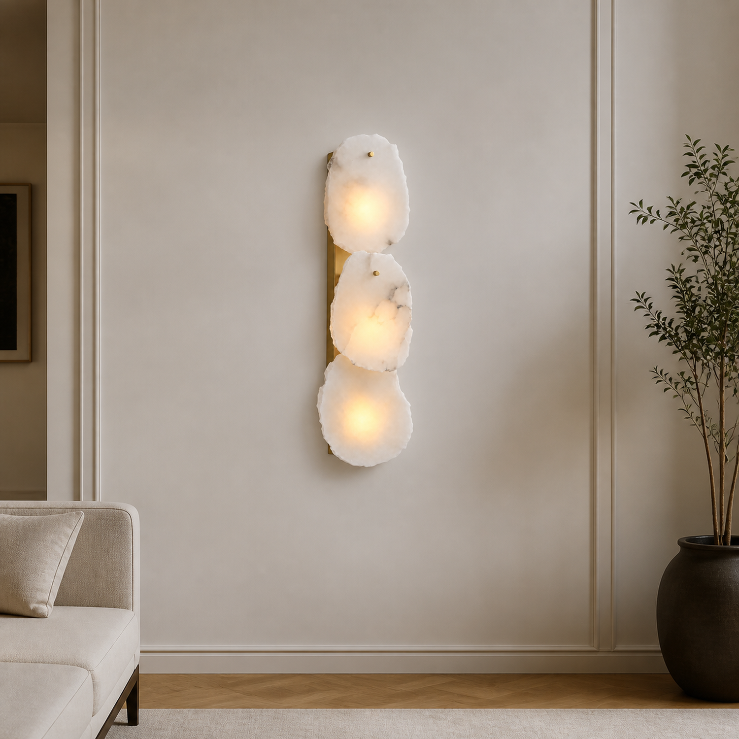 Solenne Modern Gold Natural Alabaster Petal Wall Sconce living room