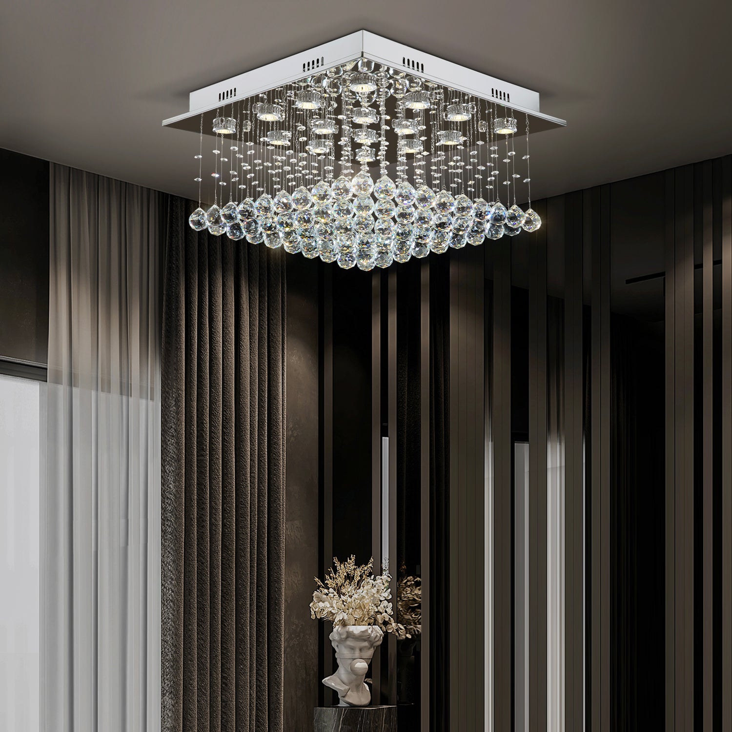 Square Low Ceiling Raindrop Crystal Chandelier livingroom-1 | Sofary Lighting