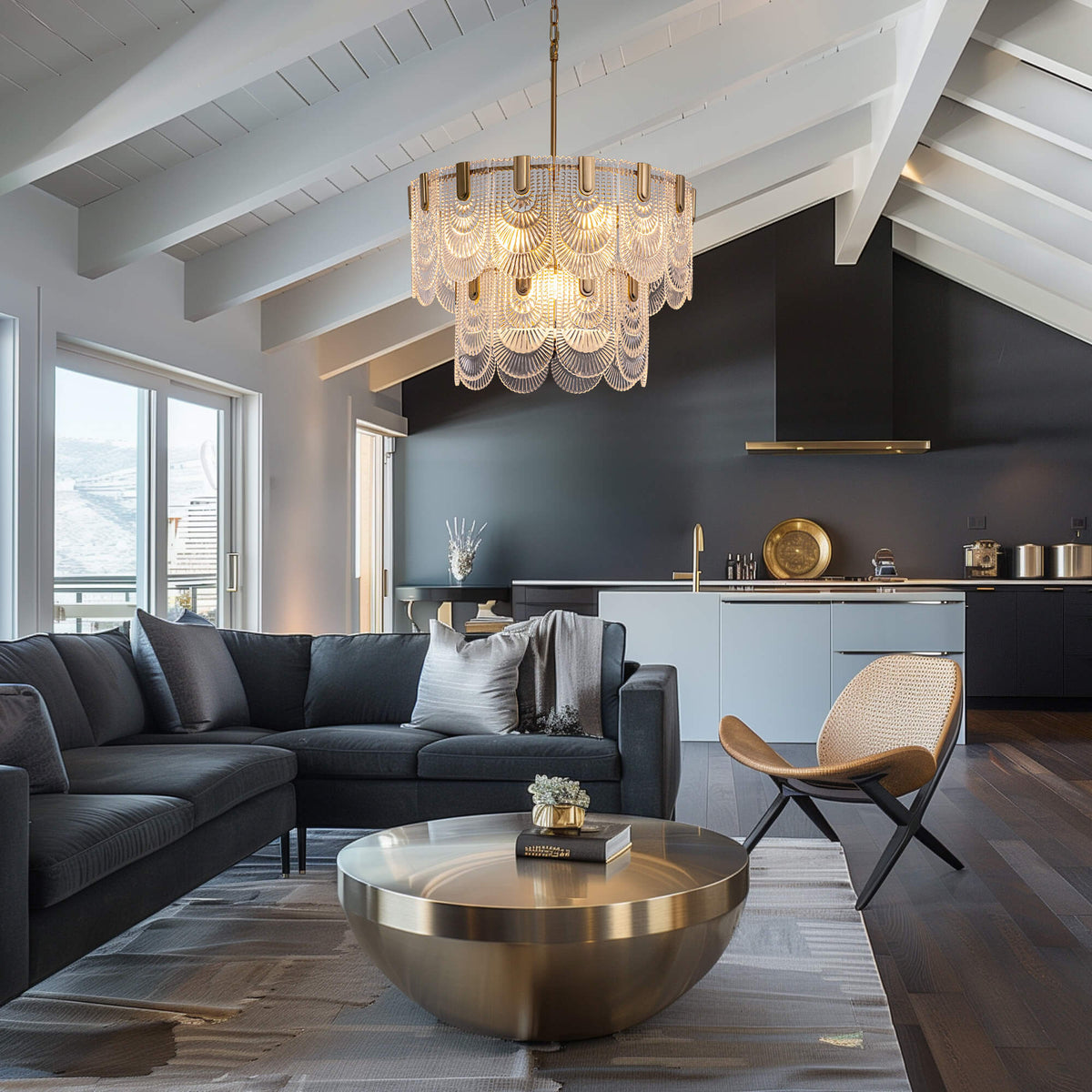 Tessara Elegance Modern Gold Brass Crystal Round Chandelier for Dining ...