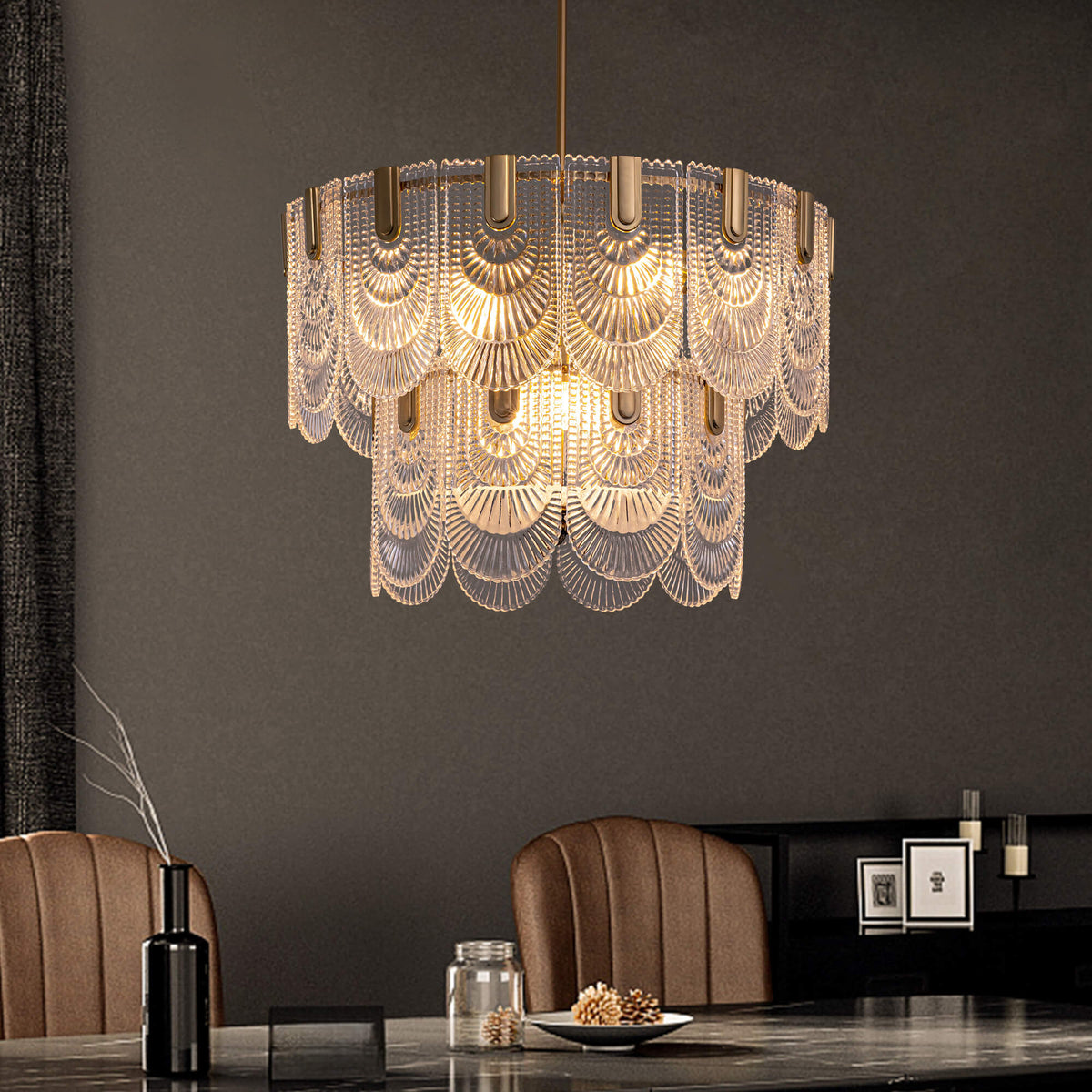 Tessara Elegance Modern Gold Brass Crystal Round Chandelier for Dining ...