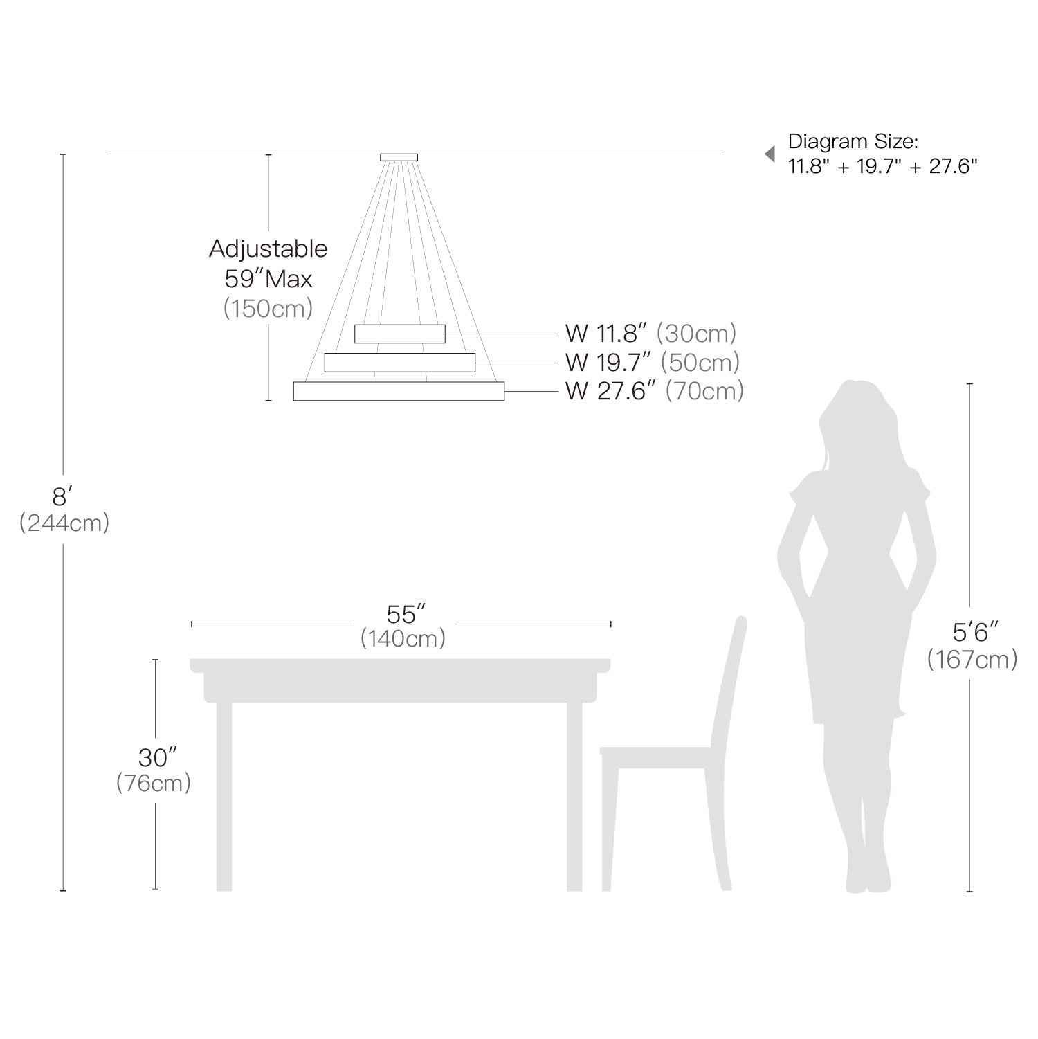 Two Rings & Three Rings Chandelier - Ring Pendant Light - Size | Sofary Lighting